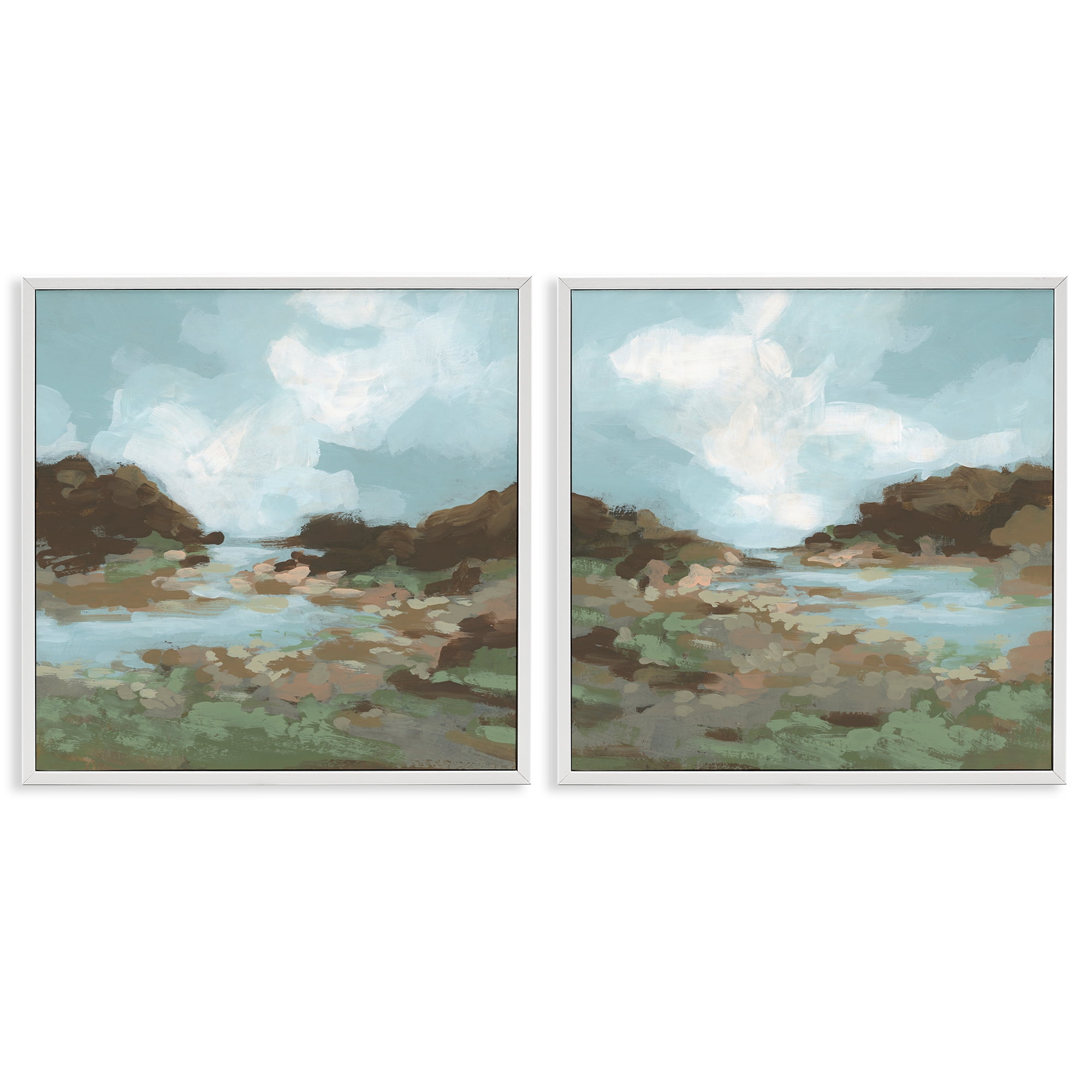 Stupell Industries Winding River Landscape Scene Landscape & Nature Painting White Framed Art Print Wall Art, 24 x 24, Set of 2