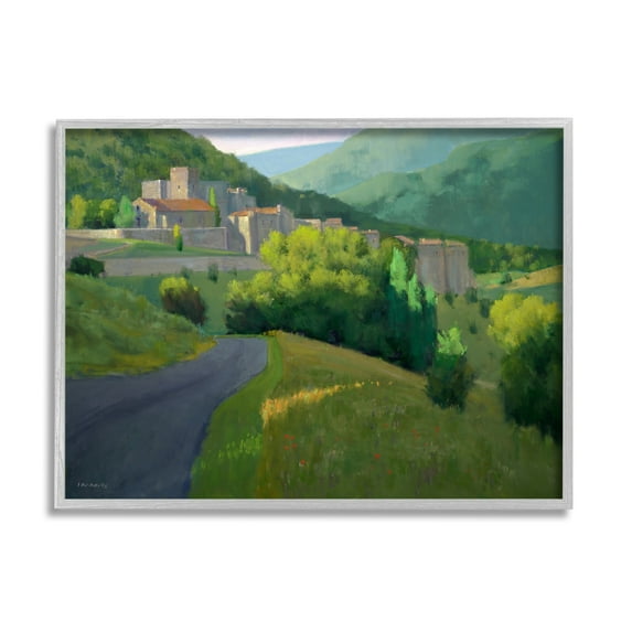 Stupell Industries Winding Road Path Distant Rural Farm Town Graphic Art Gray Framed Art Print Wall Art, Design by Ian Roberts