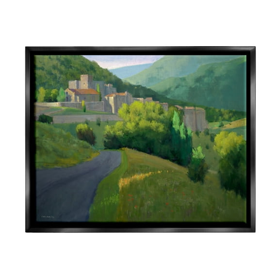 Stupell Industries Winding Road Path Distant Rural Farm Town Graphic Art Jet Black Floating Framed Canvas Print Wall Art, Design by Ian Roberts