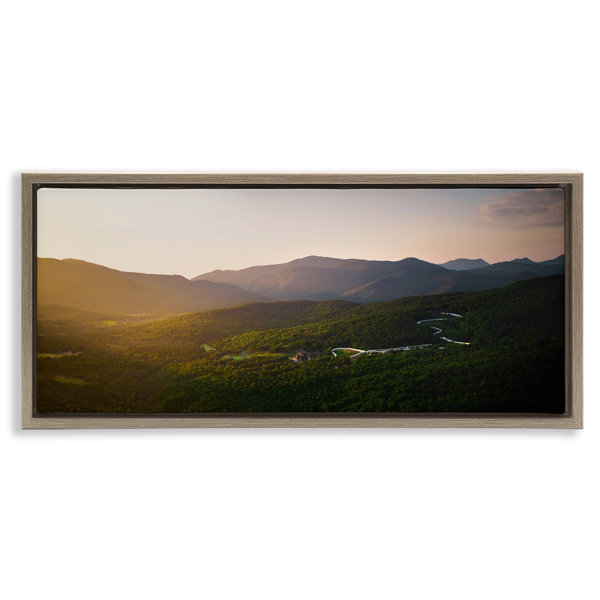 Stupell Industries Winding Road Through Forested Mountains Brown Framed Floater Canvas Wall Art, design by Jonathan Zaharek