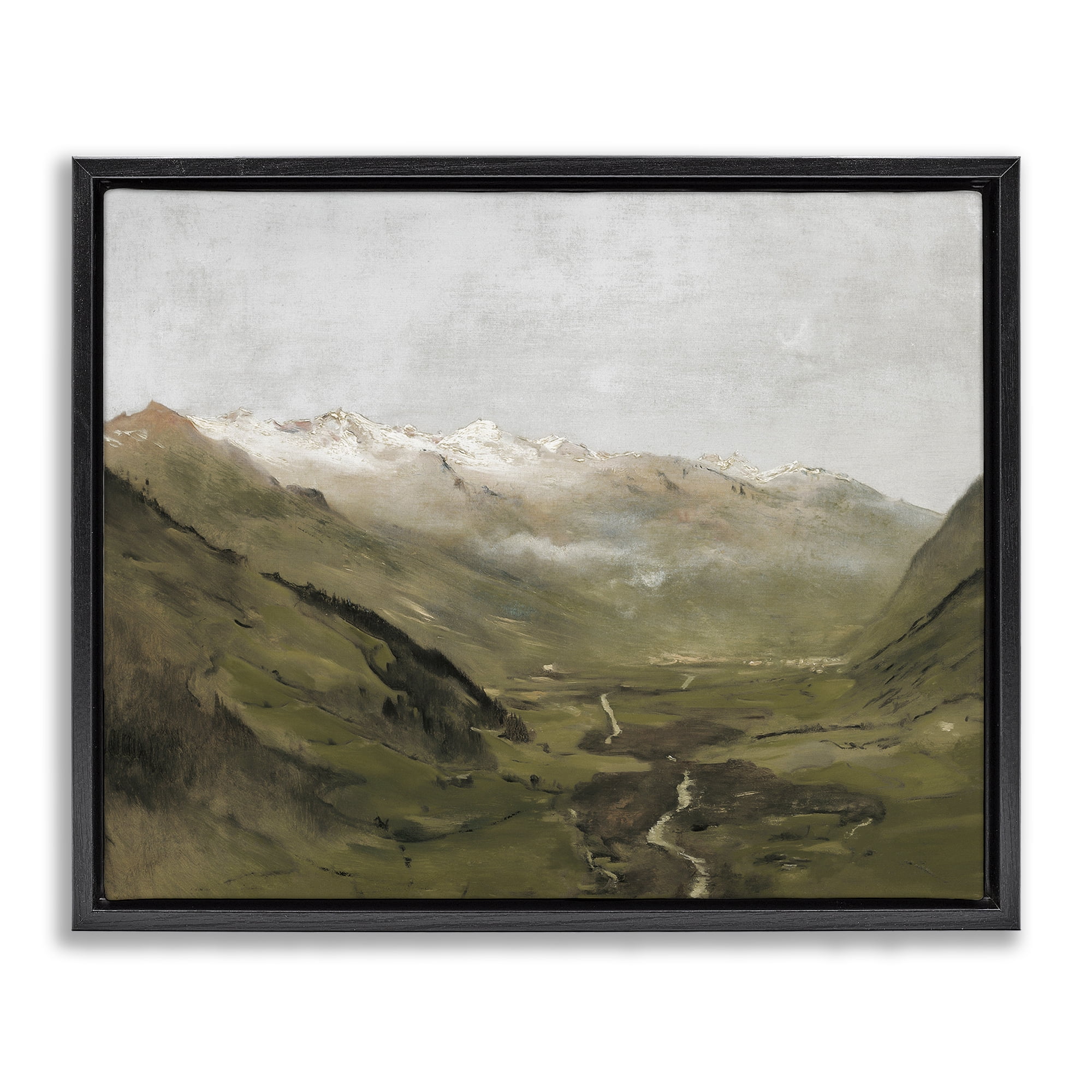 Stupell Industries Winding Valley Path Landscape Painting Black Floater Framed Art Print Wall Art, 31 x 25
