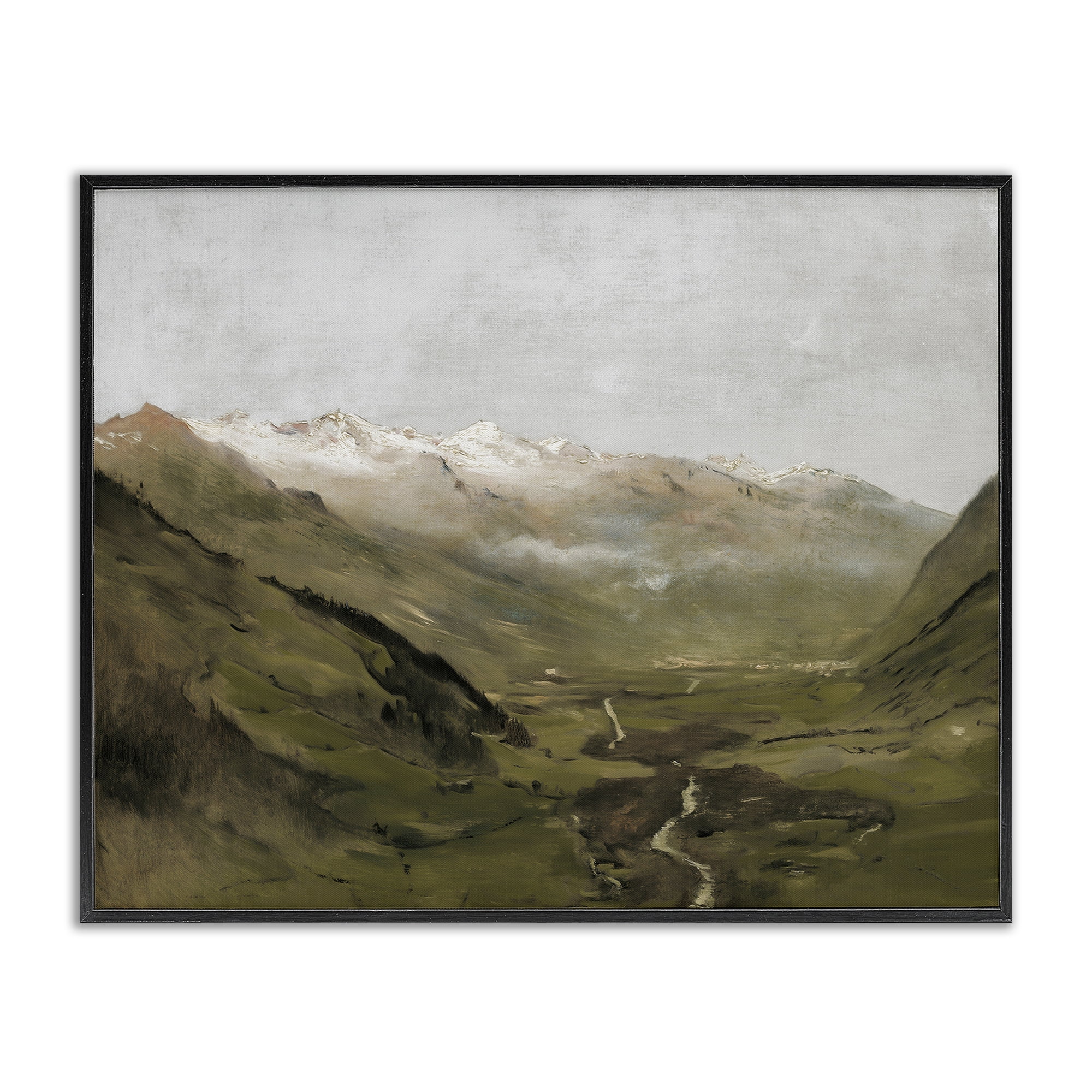 Stupell Industries Winding Valley Path Landscape Painting Black Framed Art Print Wall Art, 20 x 16