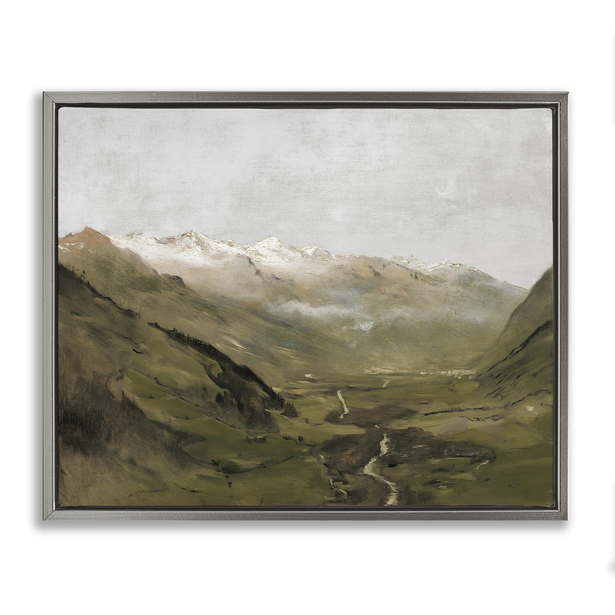 Stupell Industries Winding Valley Path Landscape Painting Gray Floater Framed Art Print Wall Art, 31 x 25