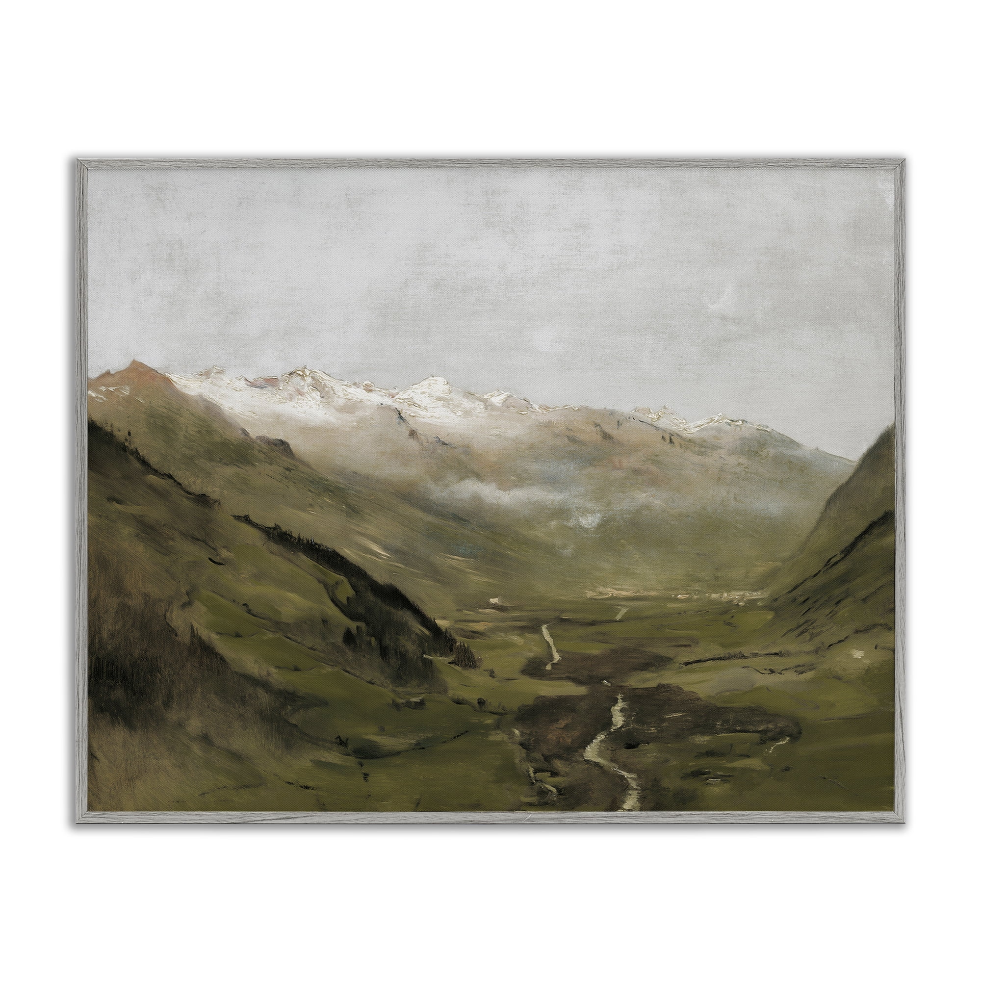 Stupell Industries Winding Valley Path Landscape Painting Gray Framed Art Print Wall Art, 14 x 11