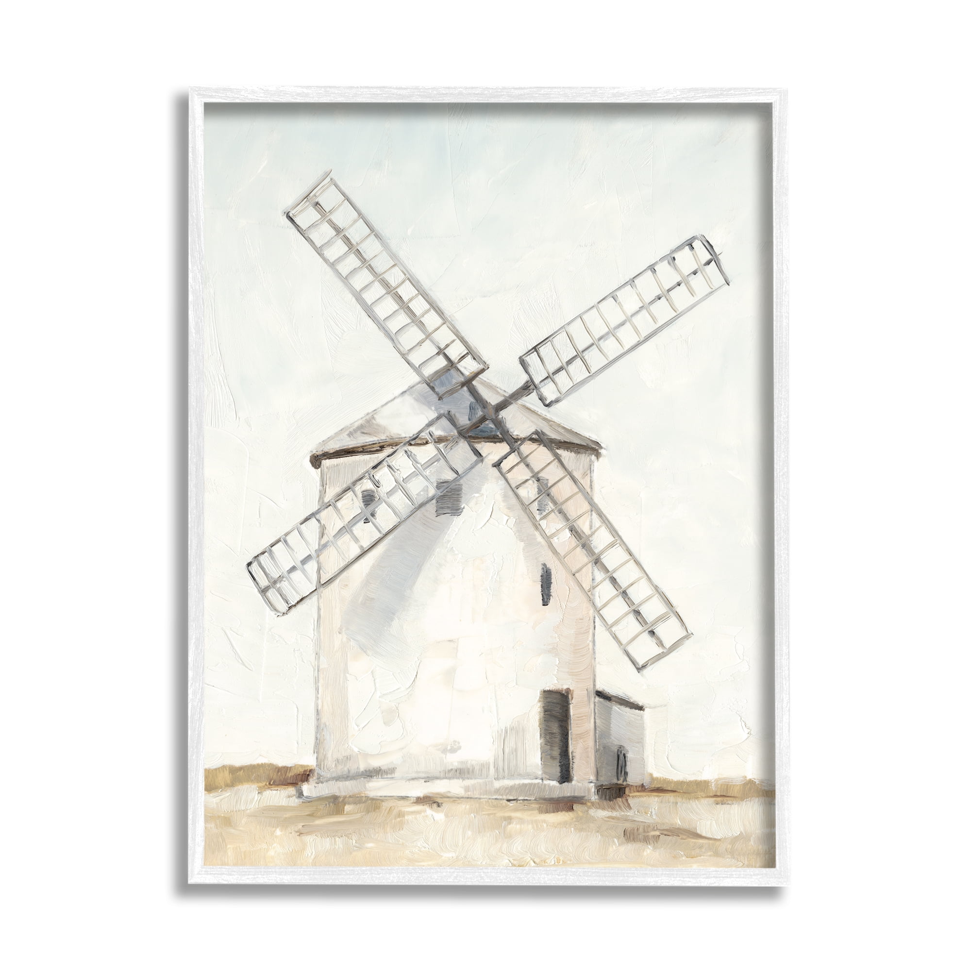 Stupell Industries Windmill Farm Landscape Neutral Blue Brown Painting, 16 x 20,Design by Ethan Harper