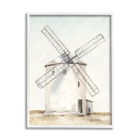 Stupell Industries Windmill Farm Landscape Neutral Blue Brown Painting, 24 x 30,Design by Ethan Harper