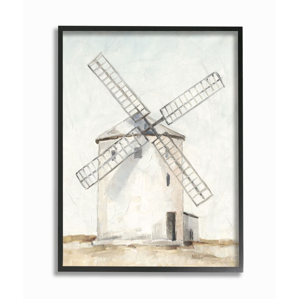 Stupell Industries Windmill Farm Landscape Neutral Blue Brown Painting Gallery-Wrapped Canvas Print Wall Art, 36x48, by Ethan Harper