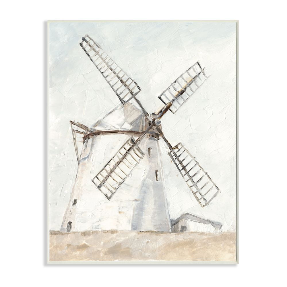 Stupell Industries Windmill Farm Landscape Neutral Brown Blue Painting Wall Plaque by Ethan Harper, 10" x 15", Wall Plaque