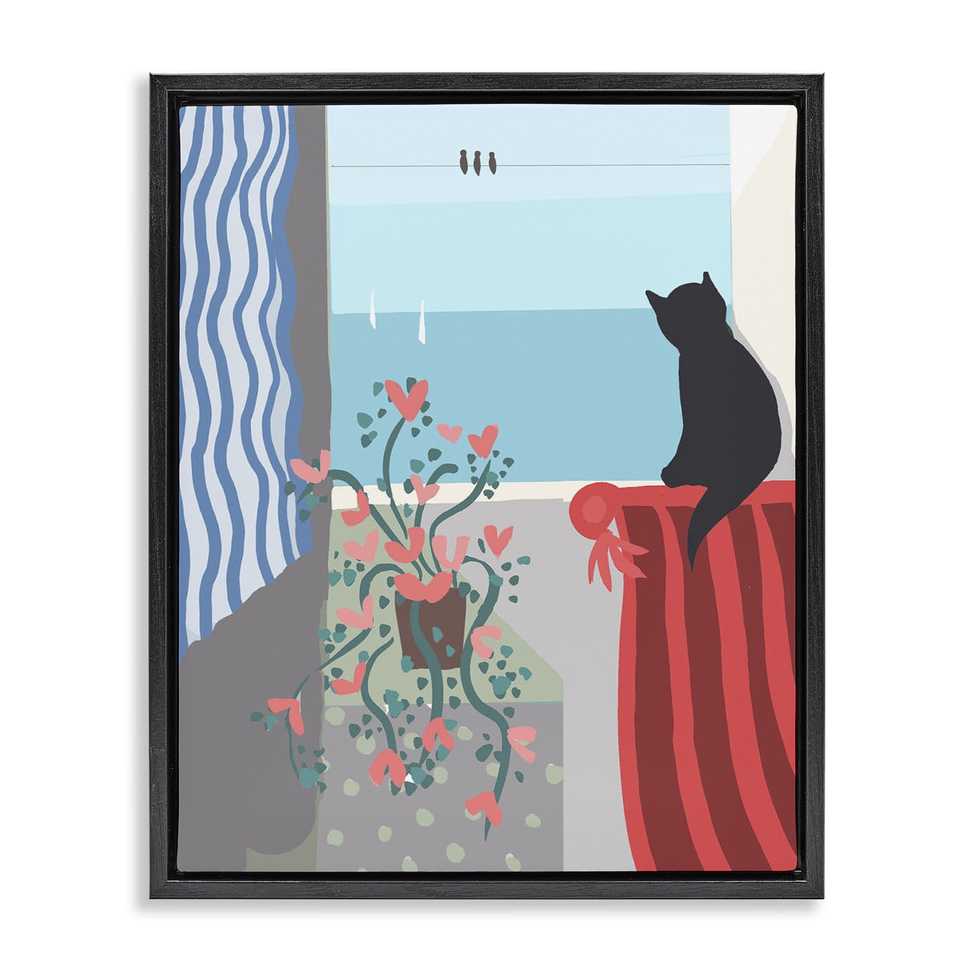 Stupell Industries Window Beach View Nautical & Beach Painting Black Floater Framed Canvas Art Print Wall Art, 17 x 21