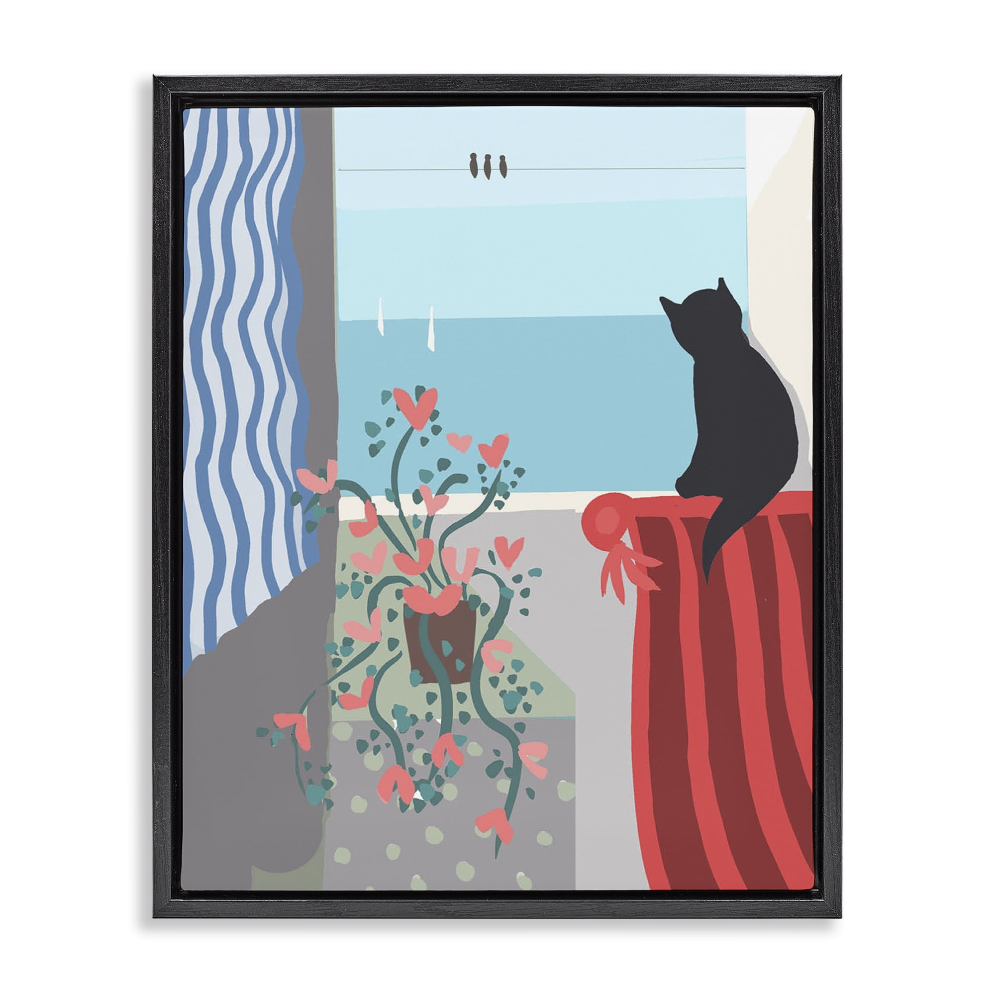 Stupell Industries Window Beach View Nautical & Beach Painting Black Floater Framed Canvas Art Print Wall Art, 25 x 31
