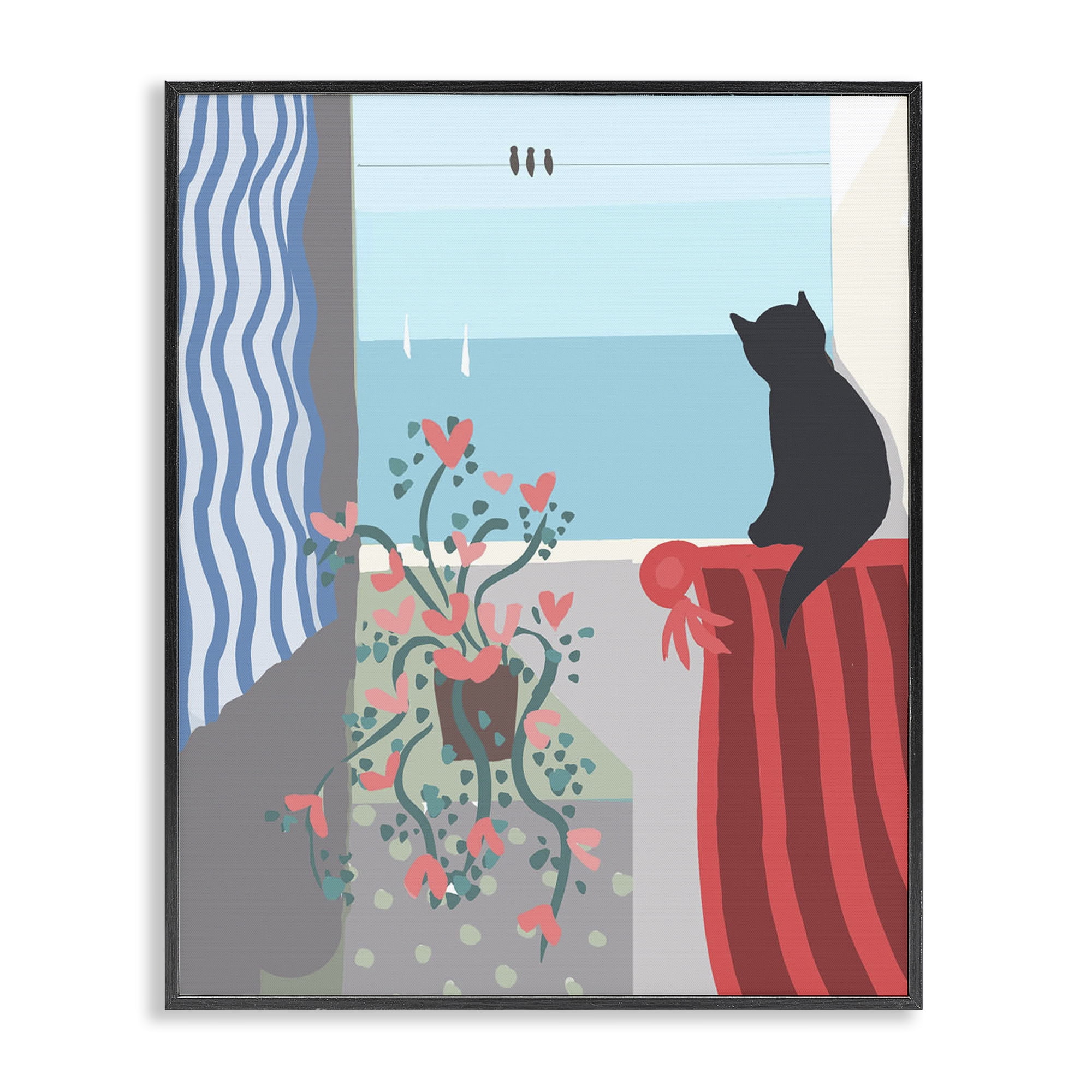 Stupell Industries Window Beach View Nautical & Beach Painting Black Framed Art Print Wall Art, 16 x 20