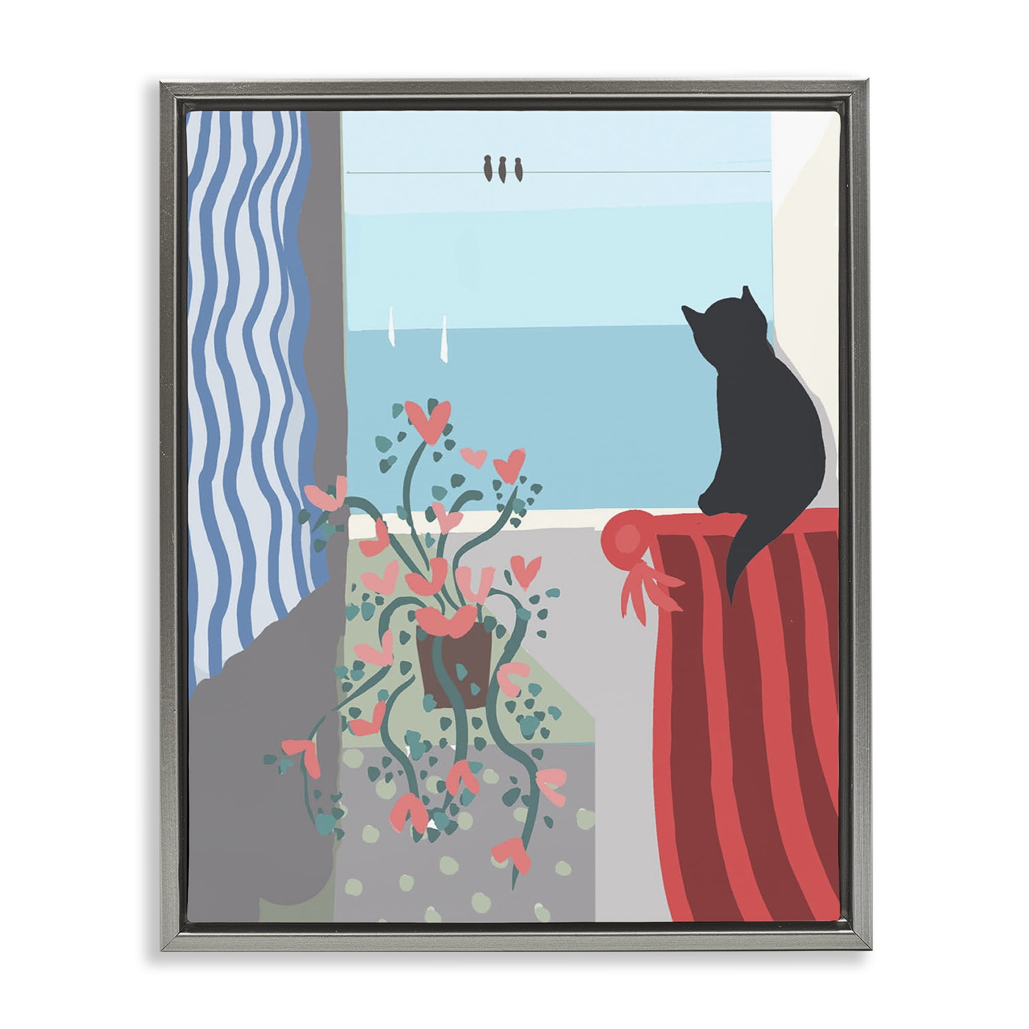 Stupell Industries Window Beach View Nautical & Beach Painting Gray Floater Framed Canvas Art Print Wall Art, 25 x 31