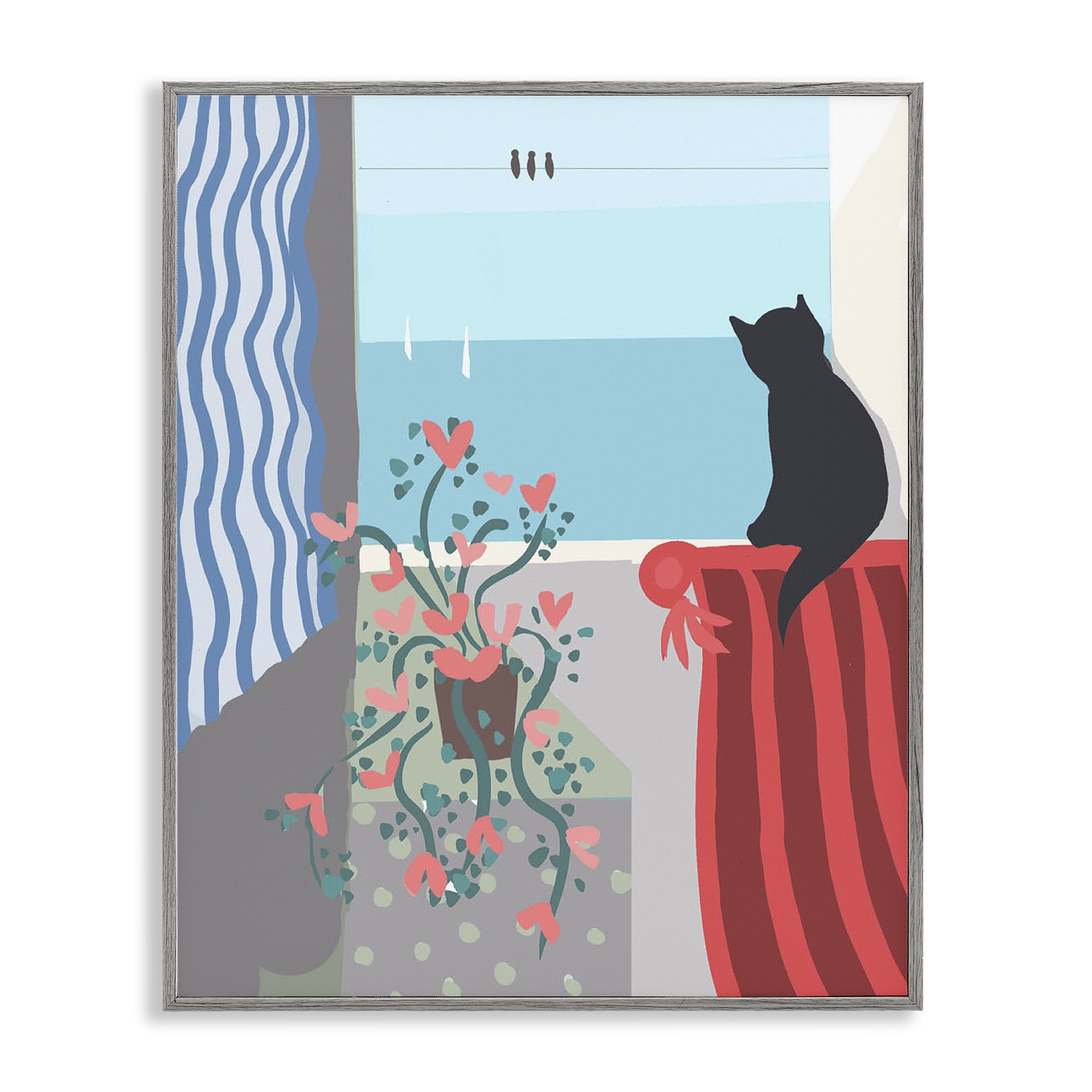Stupell Industries Window Beach View Nautical & Beach Painting Gray Framed Art Print Wall Art, 11 x 14
