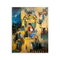 Stupell Industries Window Scene with Cats Town & City Painting Unframed Art Print Wall Art, 11 x 14