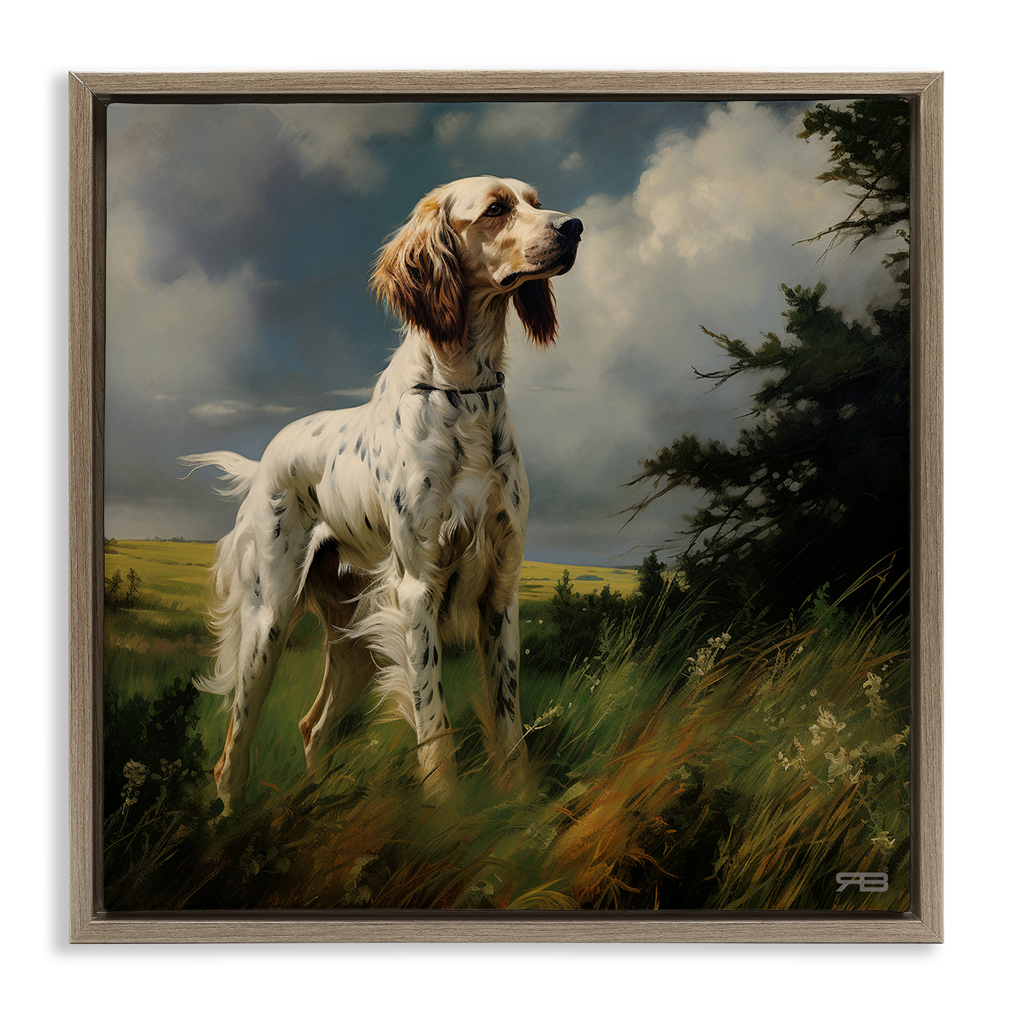 Stupell Industries Windswept Country Dog Landscape Painting Brown Floater Framed Canvas Art Print Wall Art, 18 x 18