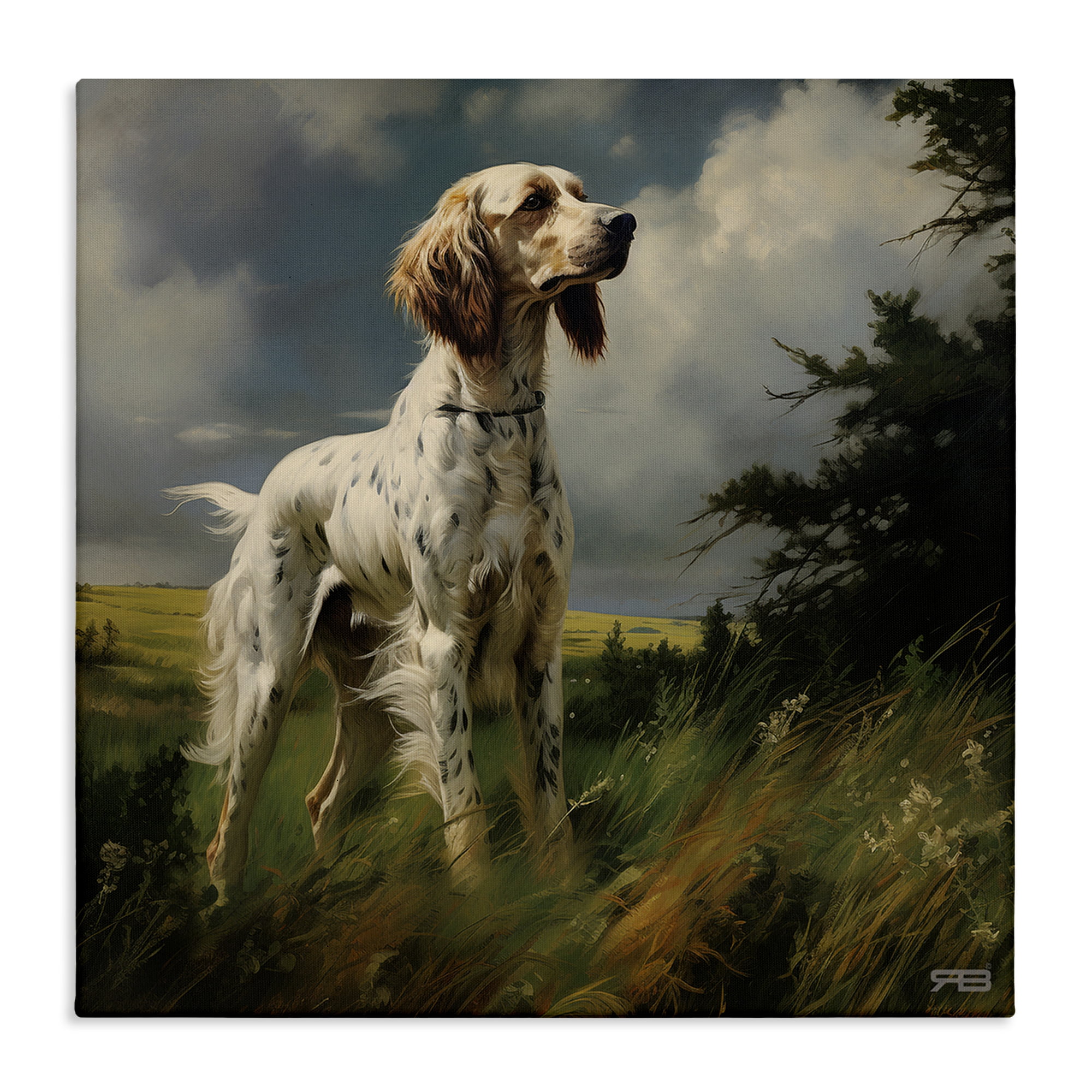 Stupell Industries Windswept Country Dog Landscape Painting Gallery Wrapped Canvas Art Print Wall Art, 17 x 17