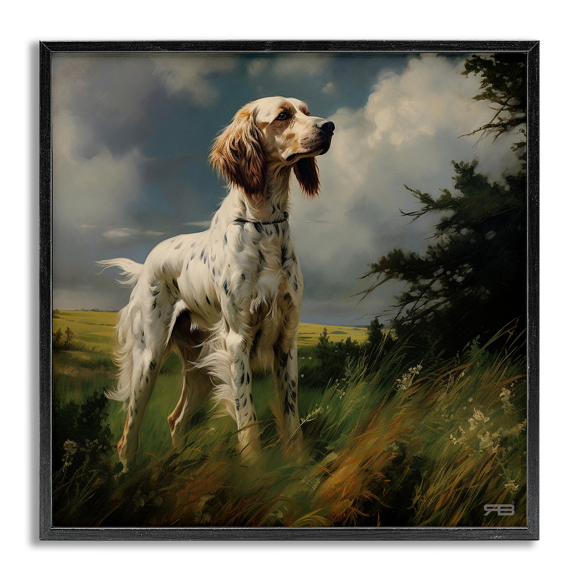 Stupell Industries Windswept Country Dog Landscape Painting Gray Framed Art Print Wall Art, 24 x 24