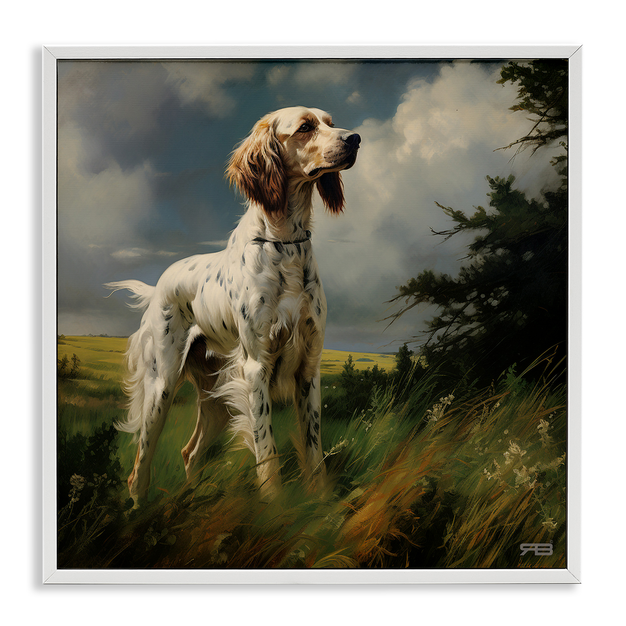 Stupell Industries Windswept Country Dog Landscape Painting White Framed Art Print Wall Art, 17 x 17