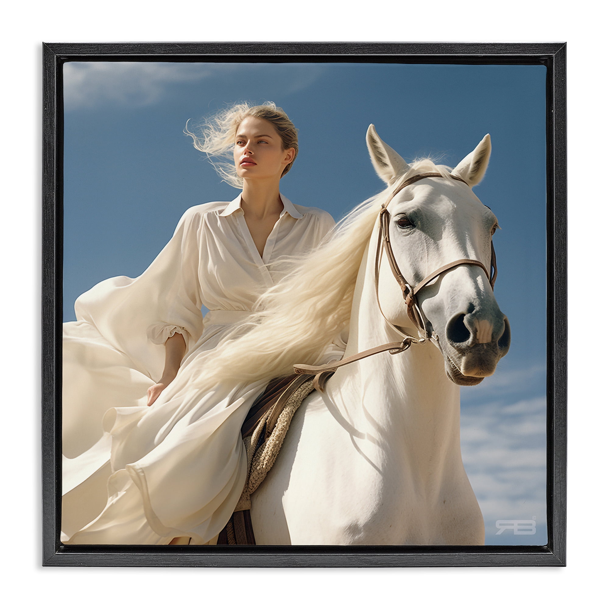 Stupell Industries Windswept Equestrian Girl People Painting Black Floater Framed Canvas Art Print Wall Art, 25 x 25