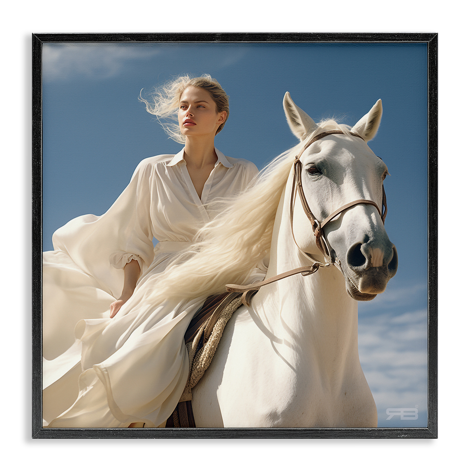 Stupell Industries Windswept Equestrian Girl People Painting Black Framed Art Print Wall Art, 24 x 24