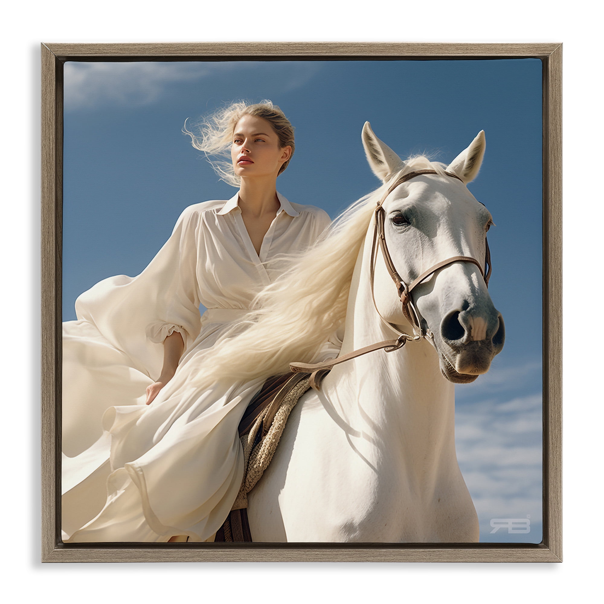 Stupell Industries Windswept Equestrian Girl People Painting Brown Floater Framed Canvas Art Print Wall Art, 25 x 25