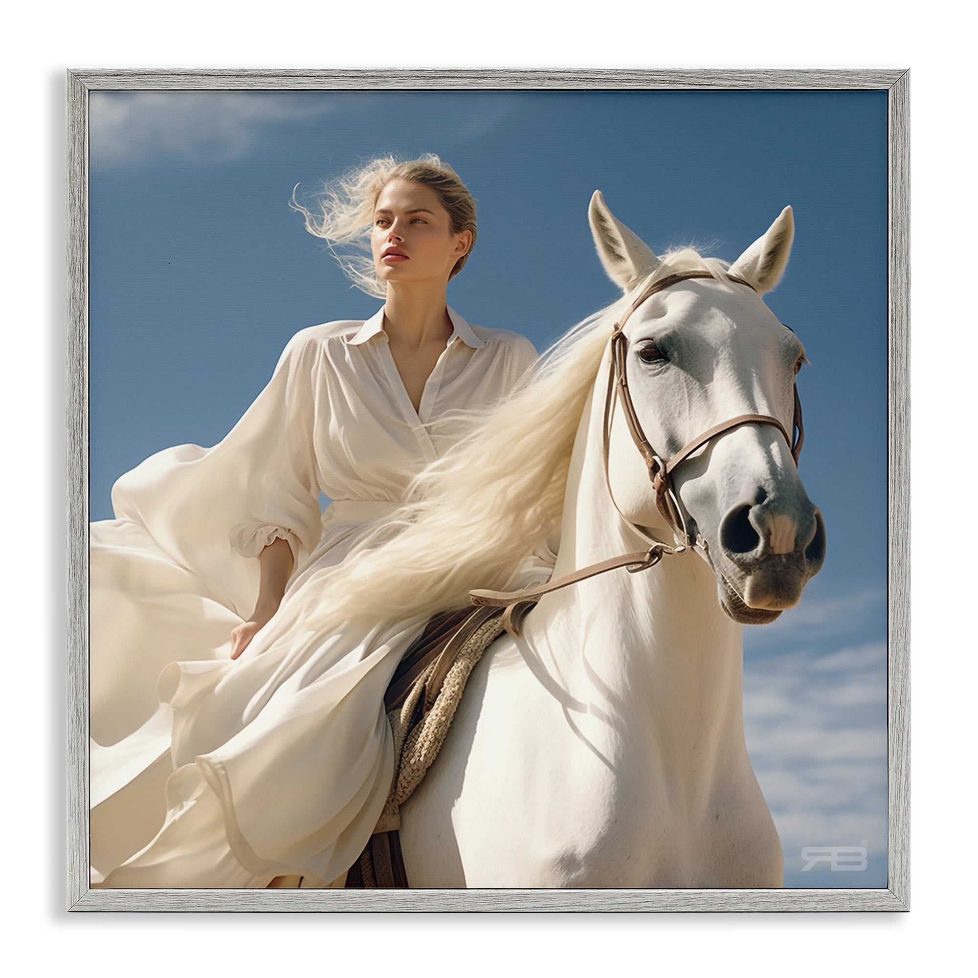 Stupell Industries Windswept Equestrian Girl People Painting Gray Framed Art Print Wall Art, 17 x 17