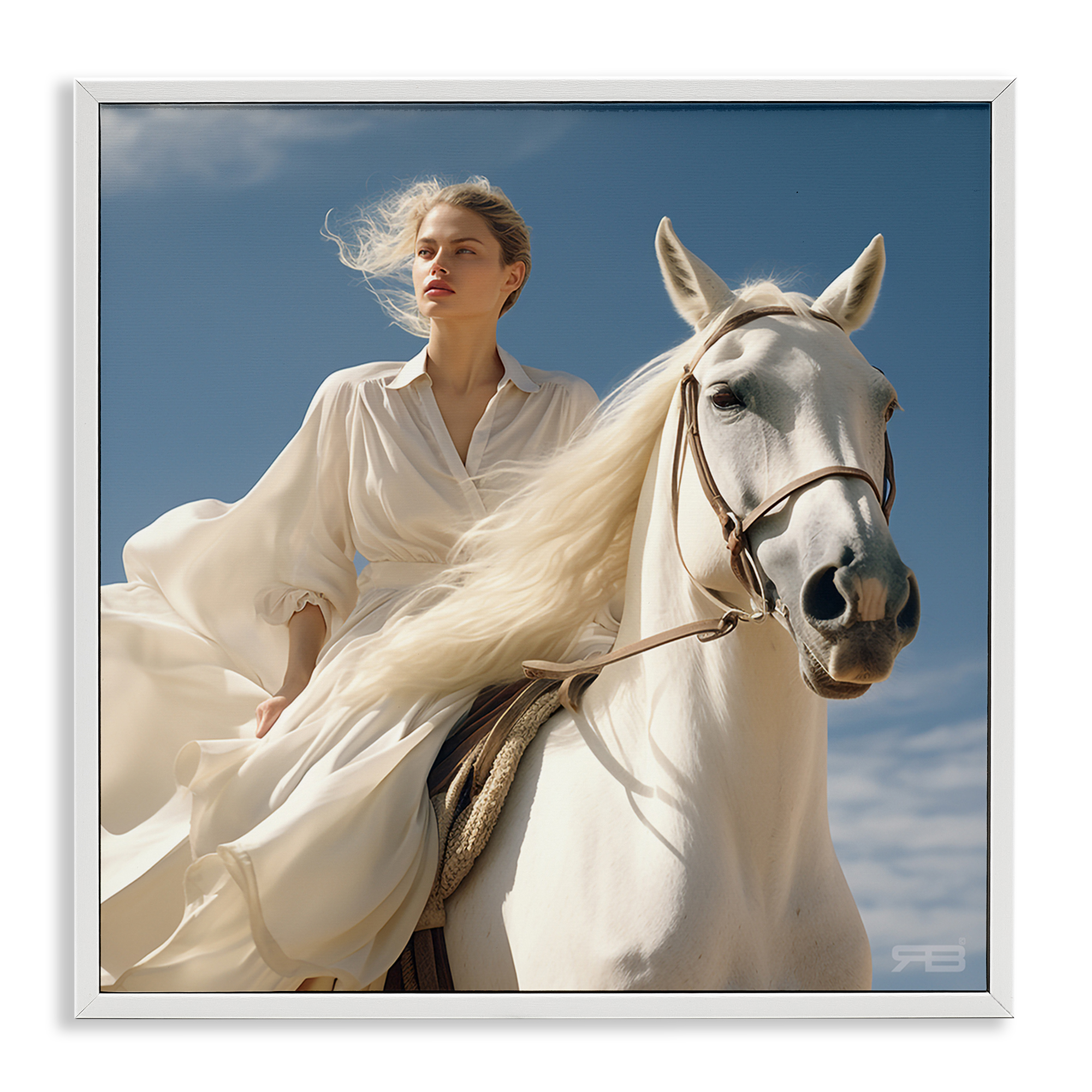 Stupell Industries Windswept Equestrian Girl People Painting White Framed Art Print Wall Art, 17 x 17