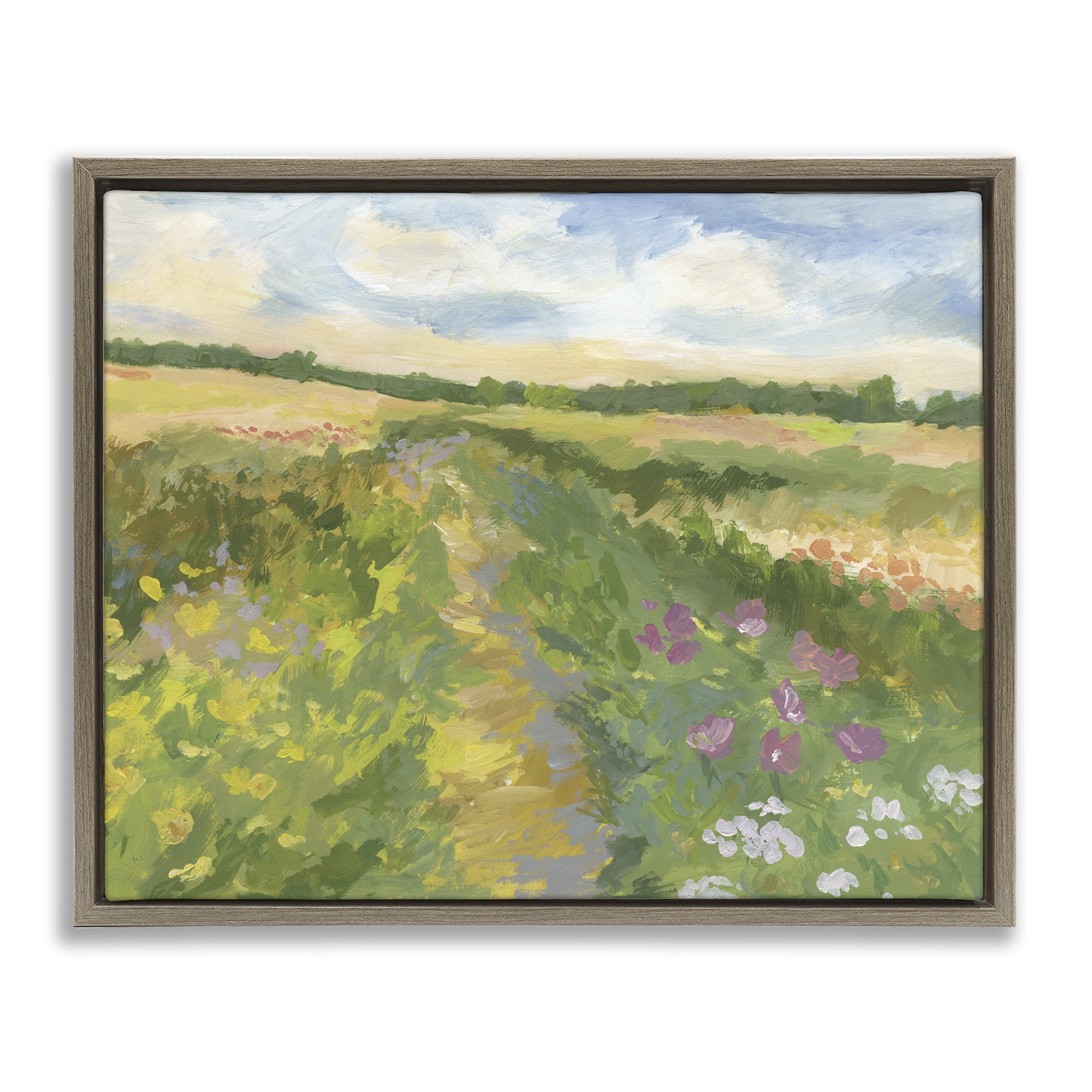 Stupell Industries Windswept Flower Field Brown Framed Floater Canvas Wall Art, design by Victoria Barnes