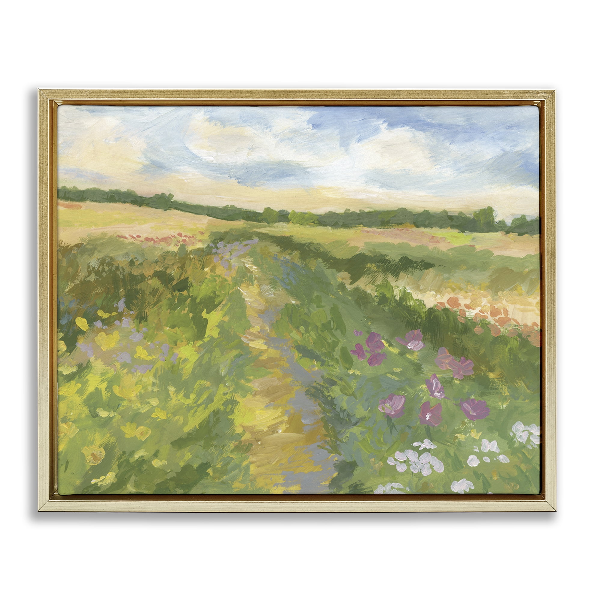 Stupell Industries Windswept Flower Field Gold Framed Floater Canvas Wall Art, design by Victoria Barnes