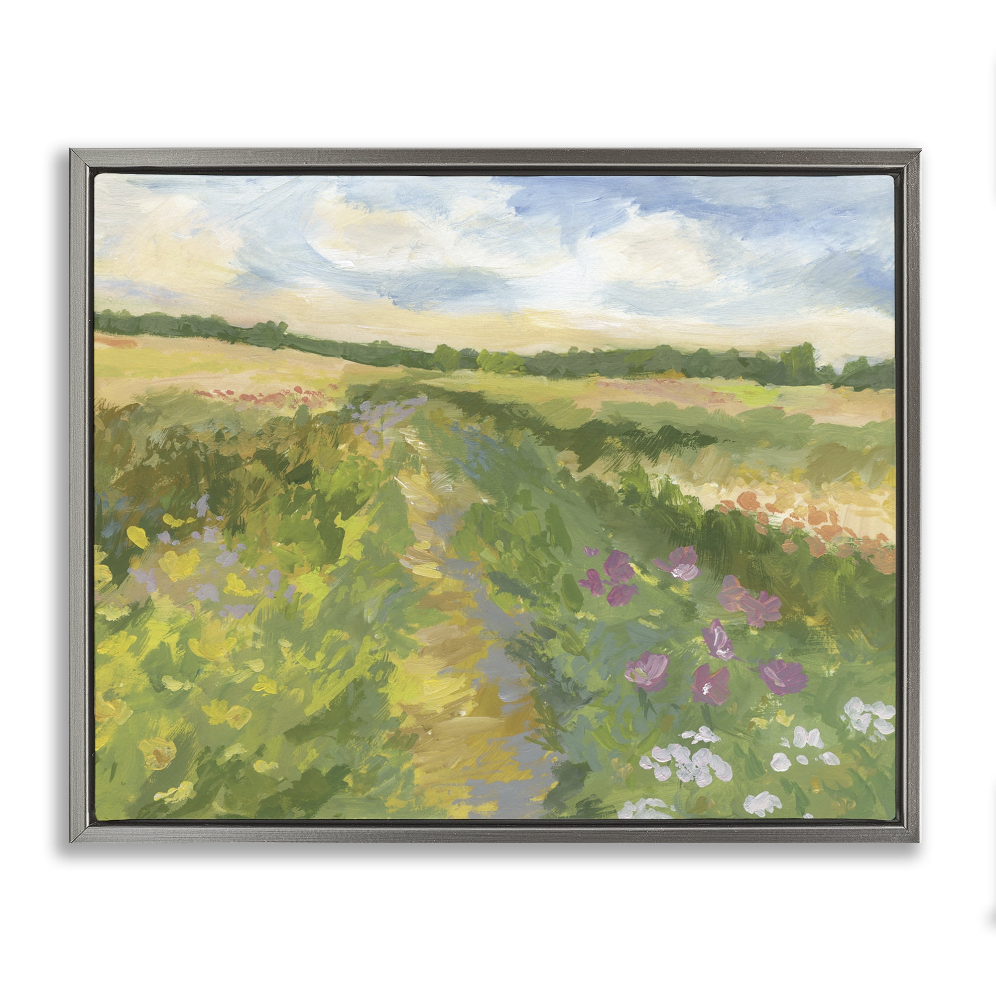 Stupell Industries Windswept Flower Field Gray Framed Floater Canvas Wall Art, design by Victoria Barnes