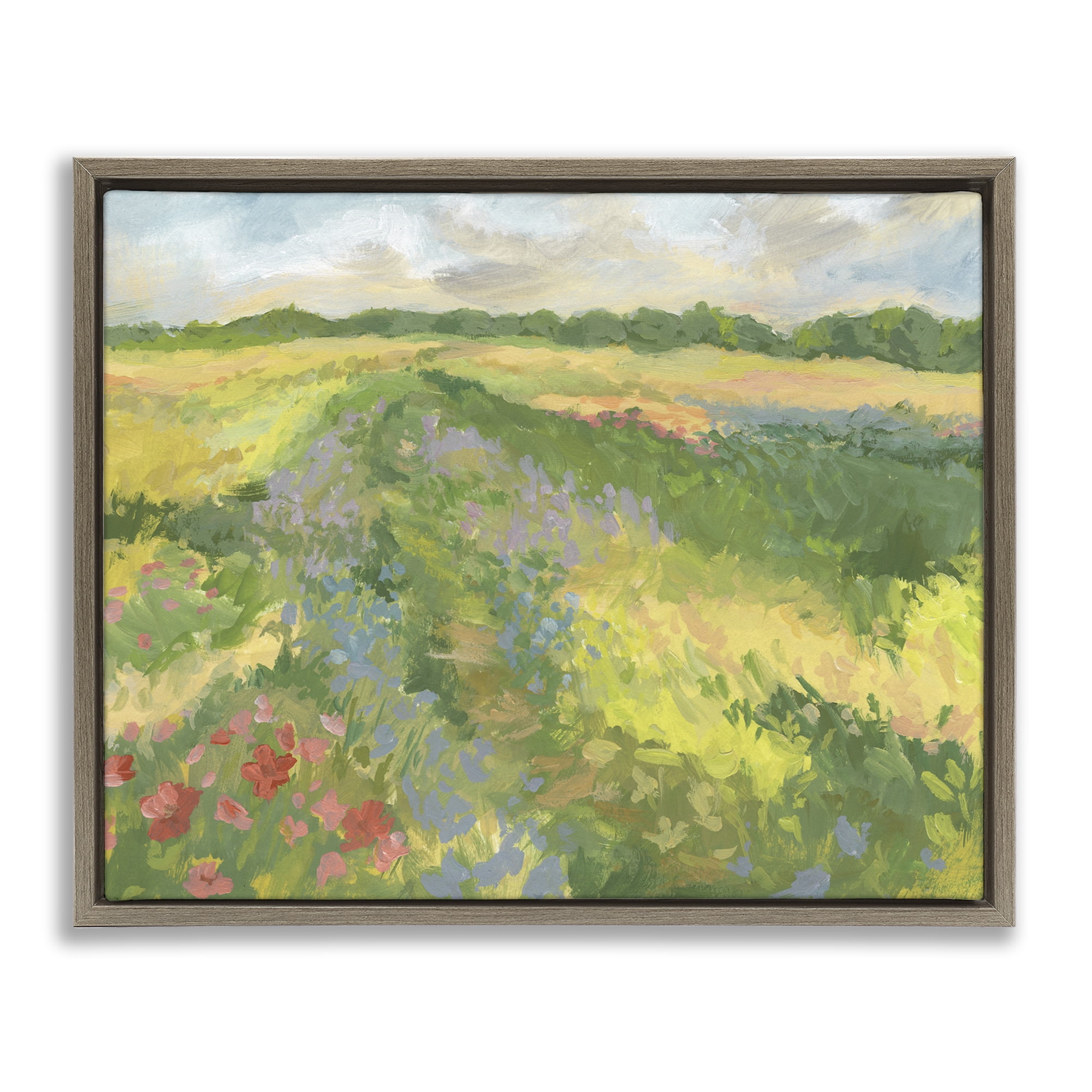 Stupell Industries Windswept Flower Meadow Brown Framed Floater Canvas Wall Art, design by Victoria Barnes