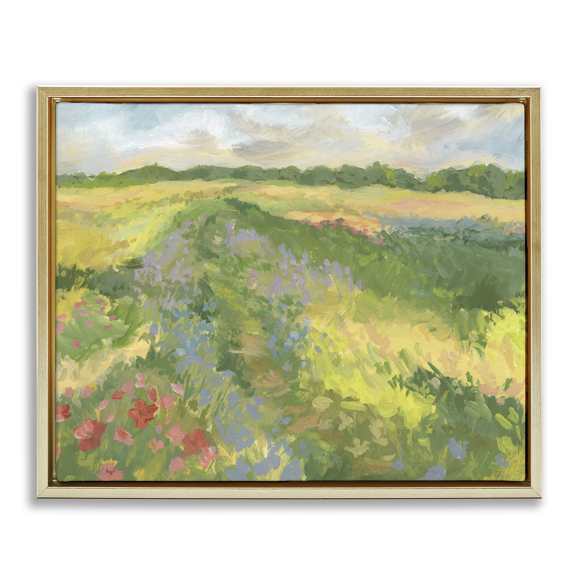Stupell Industries Windswept Flower Meadow Gold Framed Floater Canvas Wall Art, design by Victoria Barnes