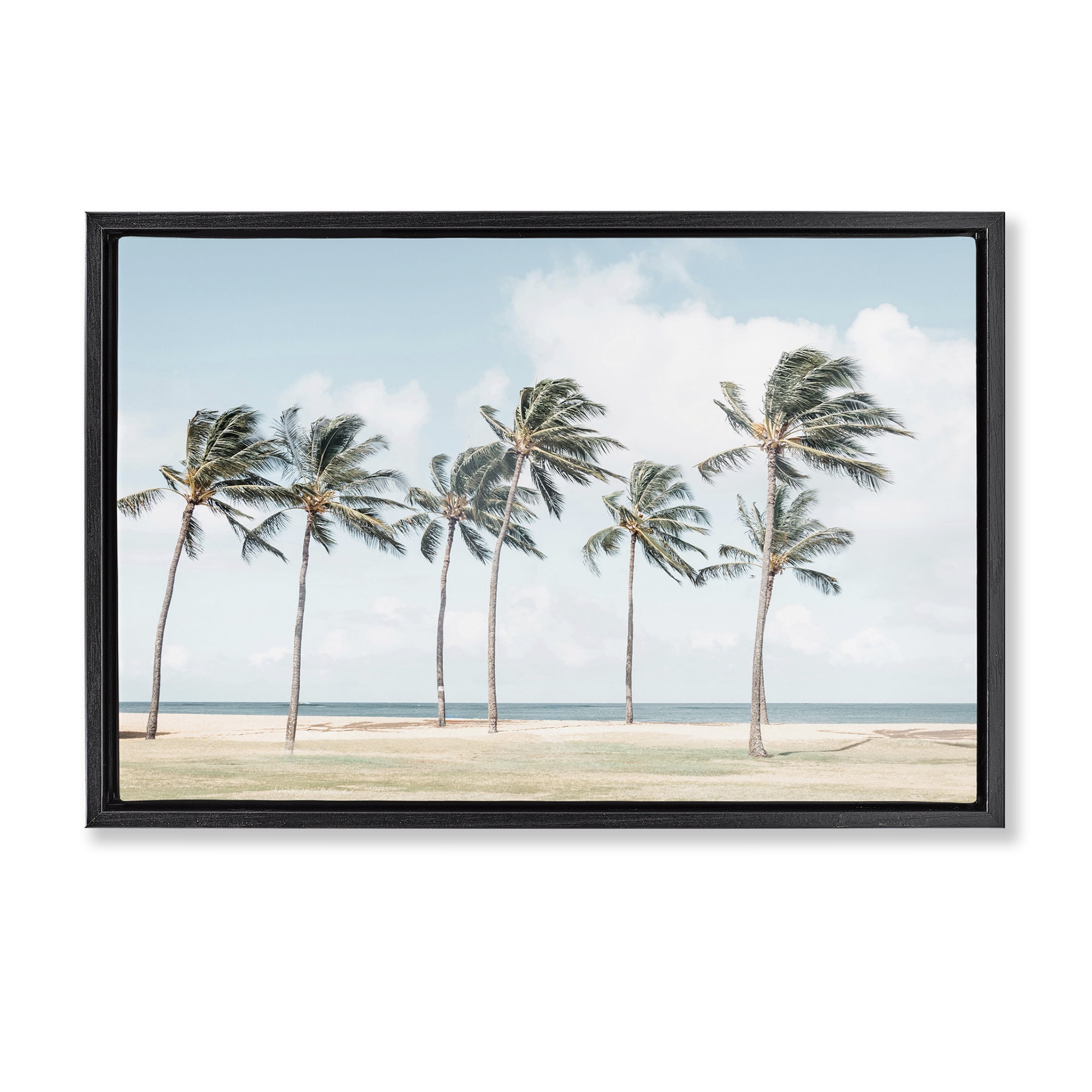 Stupell Industries Windswept Palm Trees Nautical & Beach Painting Black Floater Framed Canvas Art Print Wall Art, 31 x 21