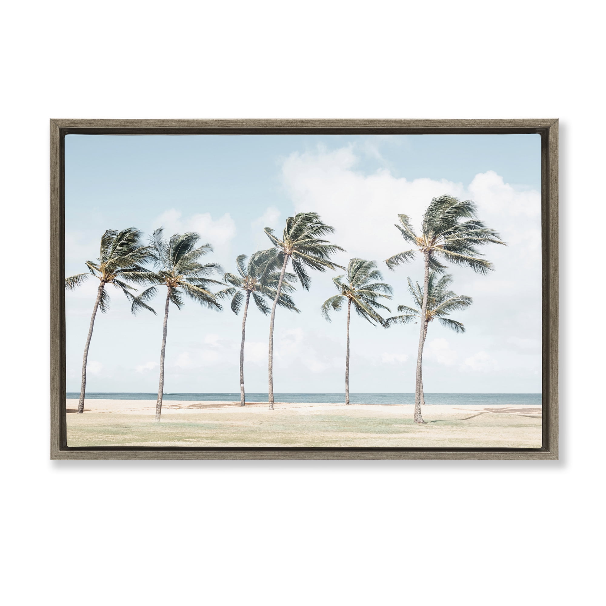Stupell Industries Windswept Palm Trees Nautical & Beach Painting Brown Floater Framed Canvas Art Print Wall Art, 31 x 21
