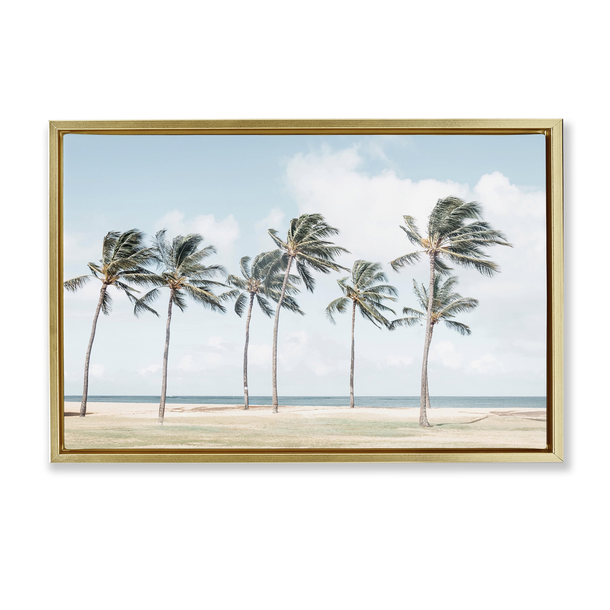 Stupell Industries Windswept Palm Trees Nautical & Beach Painting Gold Floater Framed Canvas Art Print Wall Art, 31 x 21
