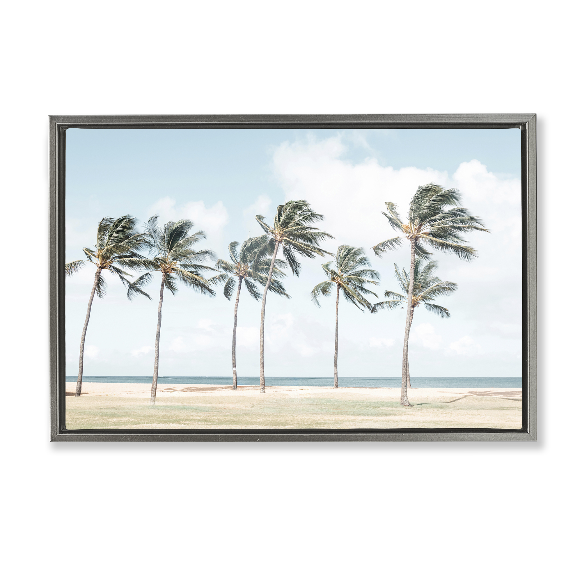 Stupell Industries Windswept Palm Trees Nautical & Beach Painting Gray Floater Framed Canvas Art Print Wall Art, 25 x 17