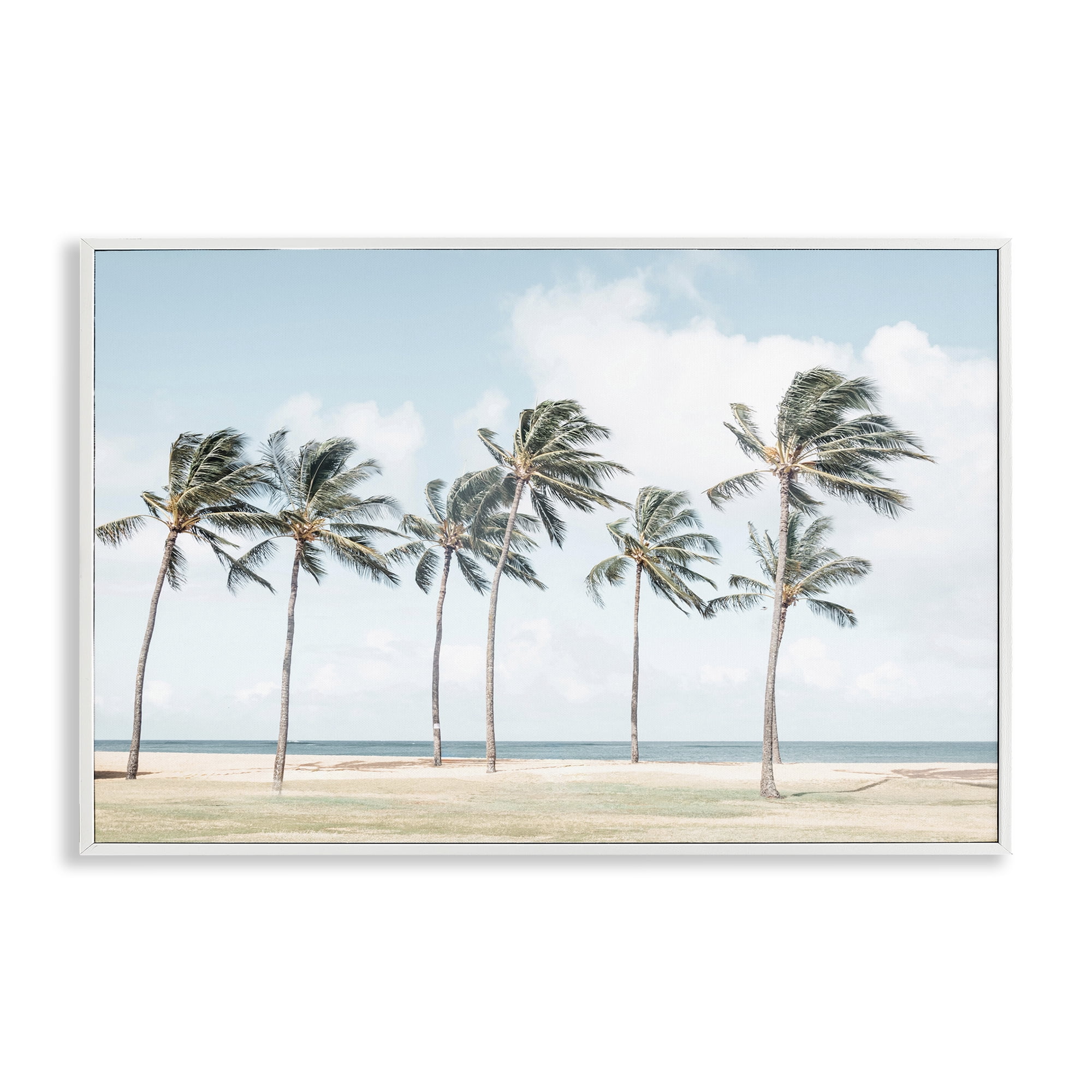 Stupell Industries Windswept Palm Trees Nautical & Beach Painting White Framed Art Print Wall Art, 18 x 12