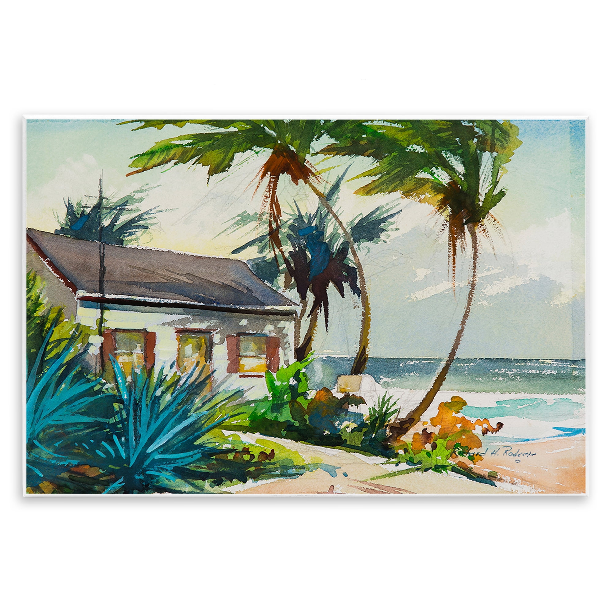 Stupell Industries Windswept Palms Cottage Landscape & Nature Painting Unframed Art Print Wall Art, 19 x 13