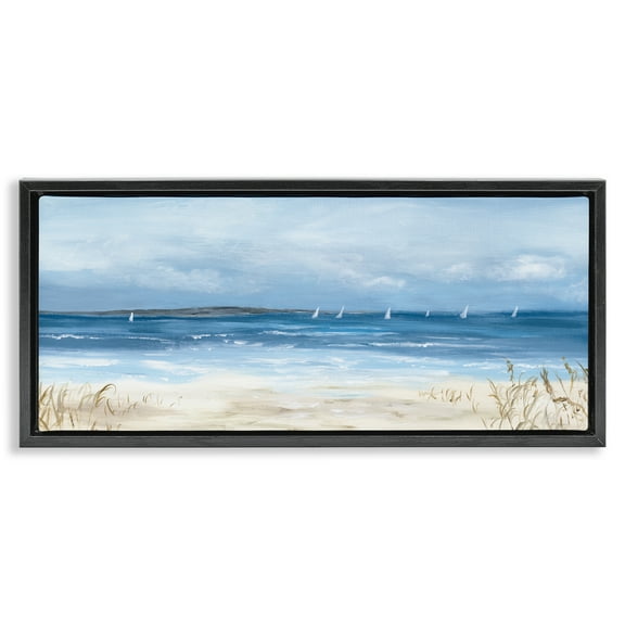 Stupell Industries Windswept Regatta Panoramic Black Framed Floater Canvas Wall Art design by Georgie Harrison, 11 x 25