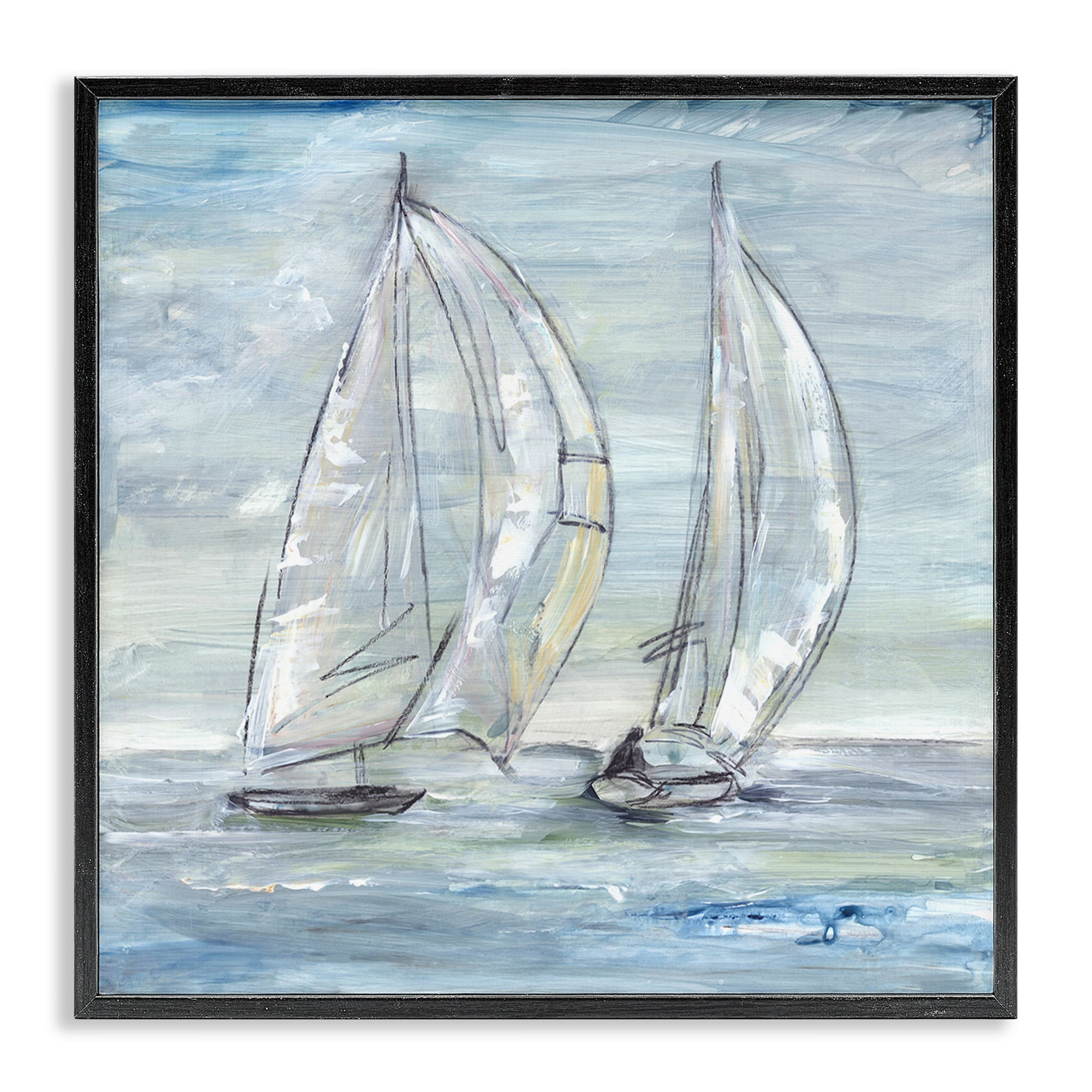 Stupell Industries Windswept Sailboat Duo Nautical & Beach Painting Black Framed Art Print Wall Art, 12 x 12