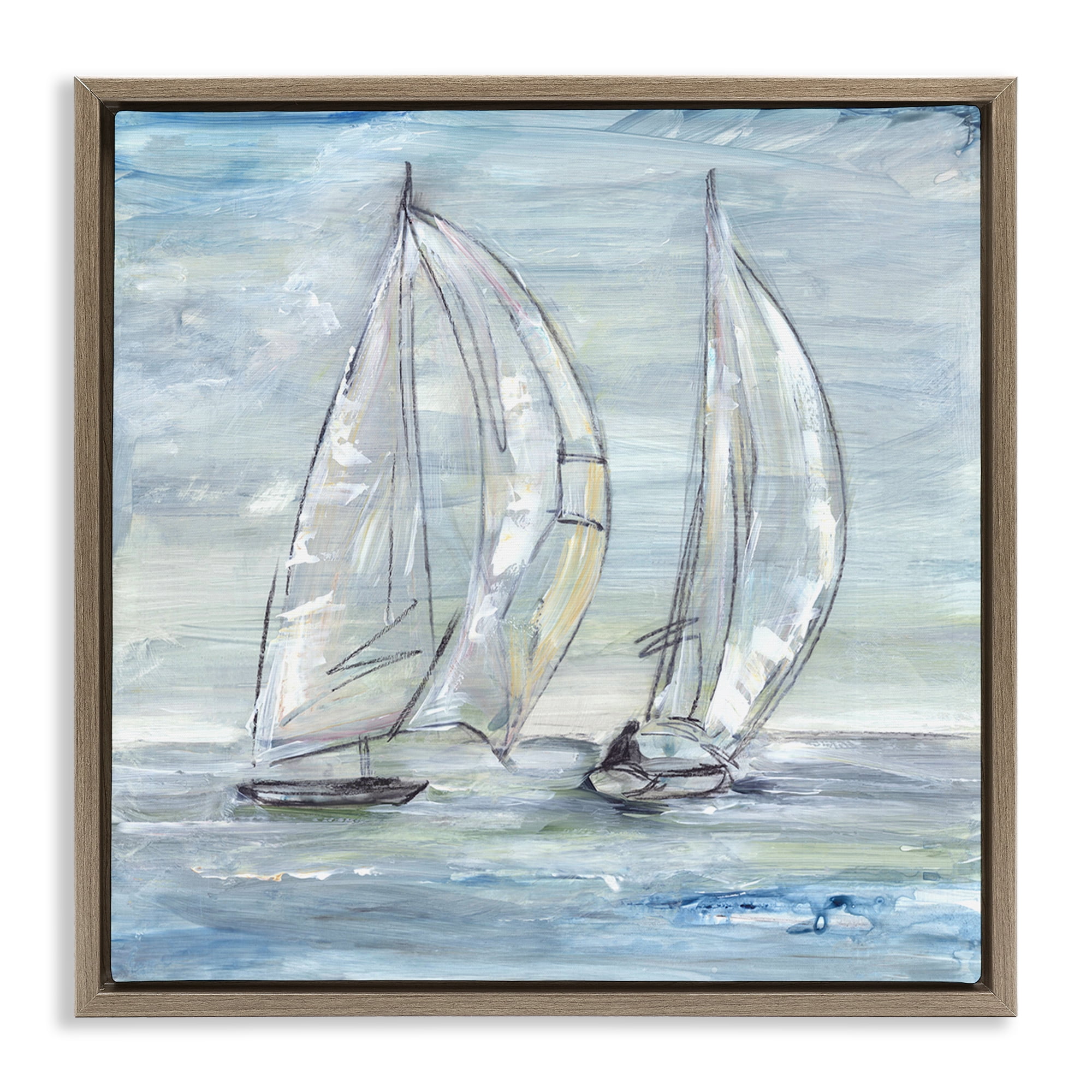 Stupell Industries Windswept Sailboat Duo Nautical & Beach Painting Brown Floater Framed Canvas Art Print Wall Art, 18 x 18