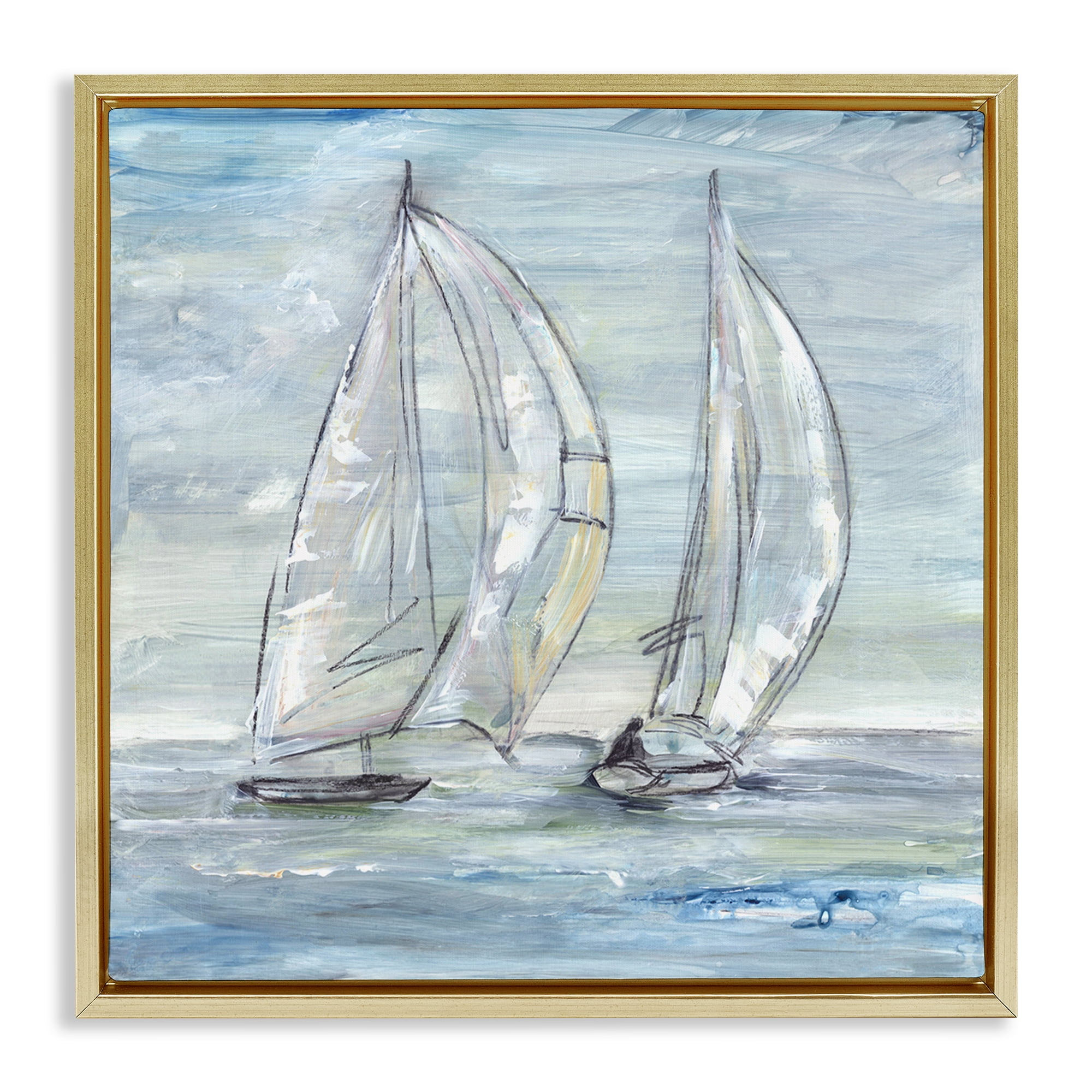 Stupell Industries Windswept Sailboat Duo Nautical & Beach Painting Gold Floater Framed Canvas Art Print Wall Art, 18 x 18