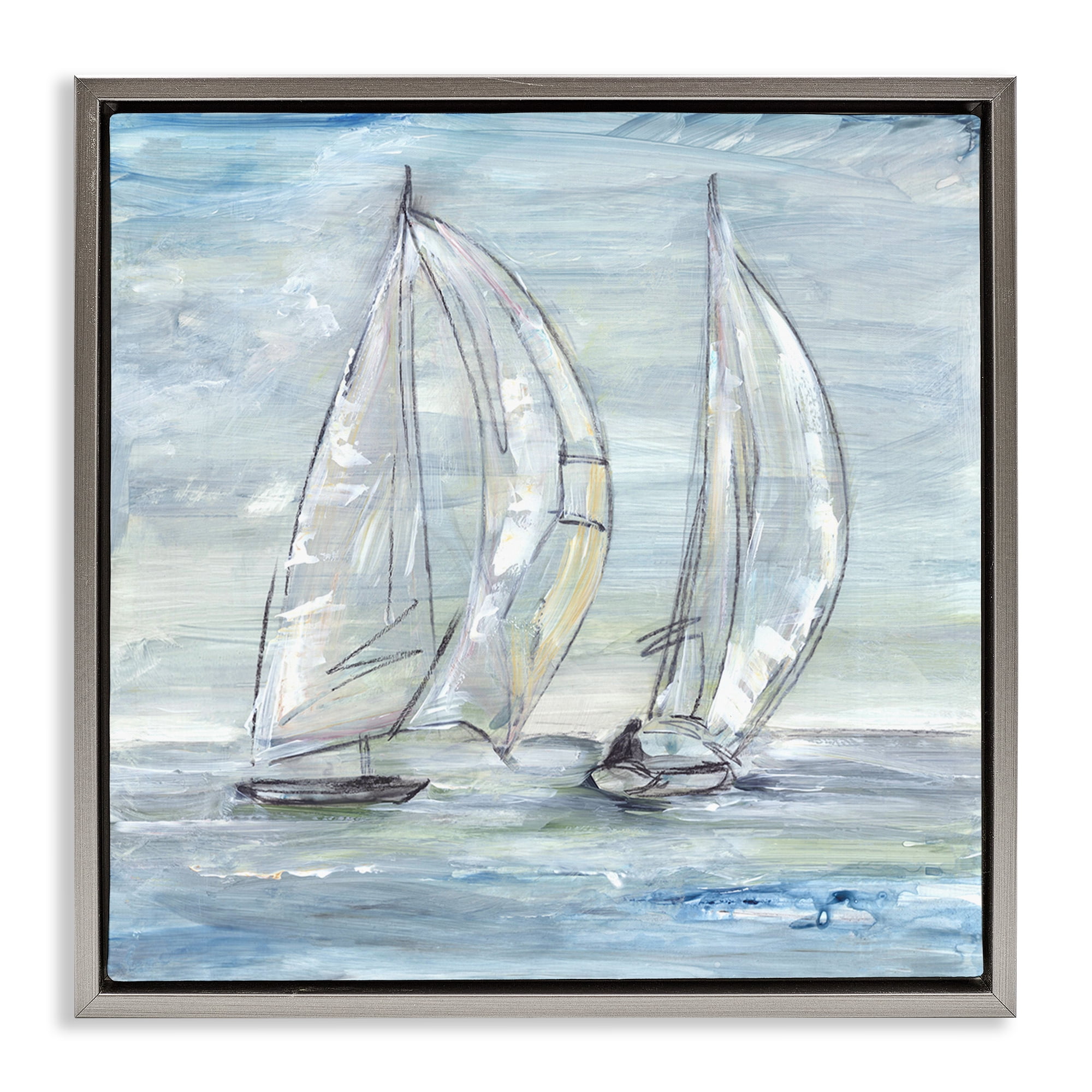 Stupell Industries Windswept Sailboat Duo Nautical & Beach Painting Gray Floater Framed Canvas Art Print Wall Art, 18 x 18