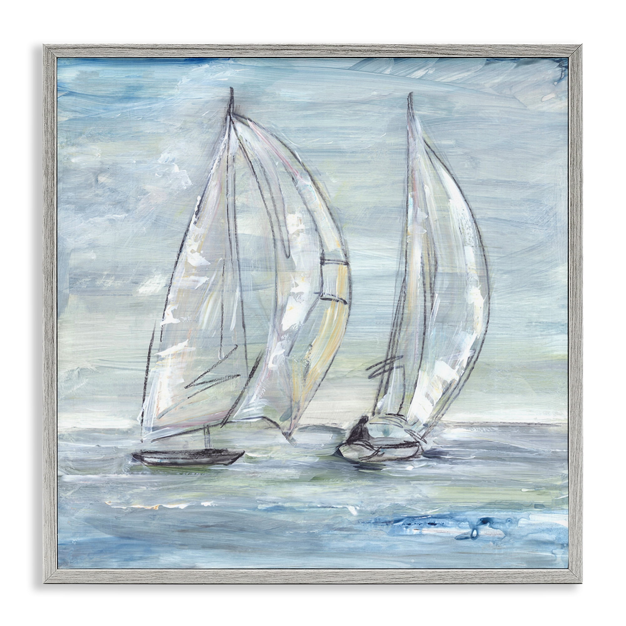 Stupell Industries Windswept Sailboat Duo Nautical & Beach Painting Gray Framed Art Print Wall Art, 12 x 12