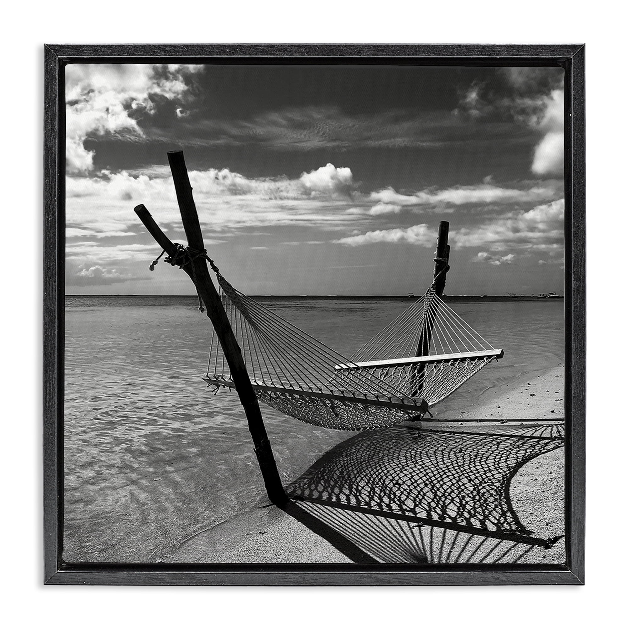Stupell Industries Windward Beach Hammock Coastal Photography Black Floater Framed Canvas Art Print Wall Art, 18 x 18