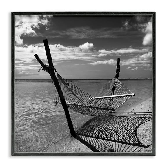 Stupell Industries Windward Beach Hammock Coastal Photography Black Framed Art Print Wall Art, 12 x 12