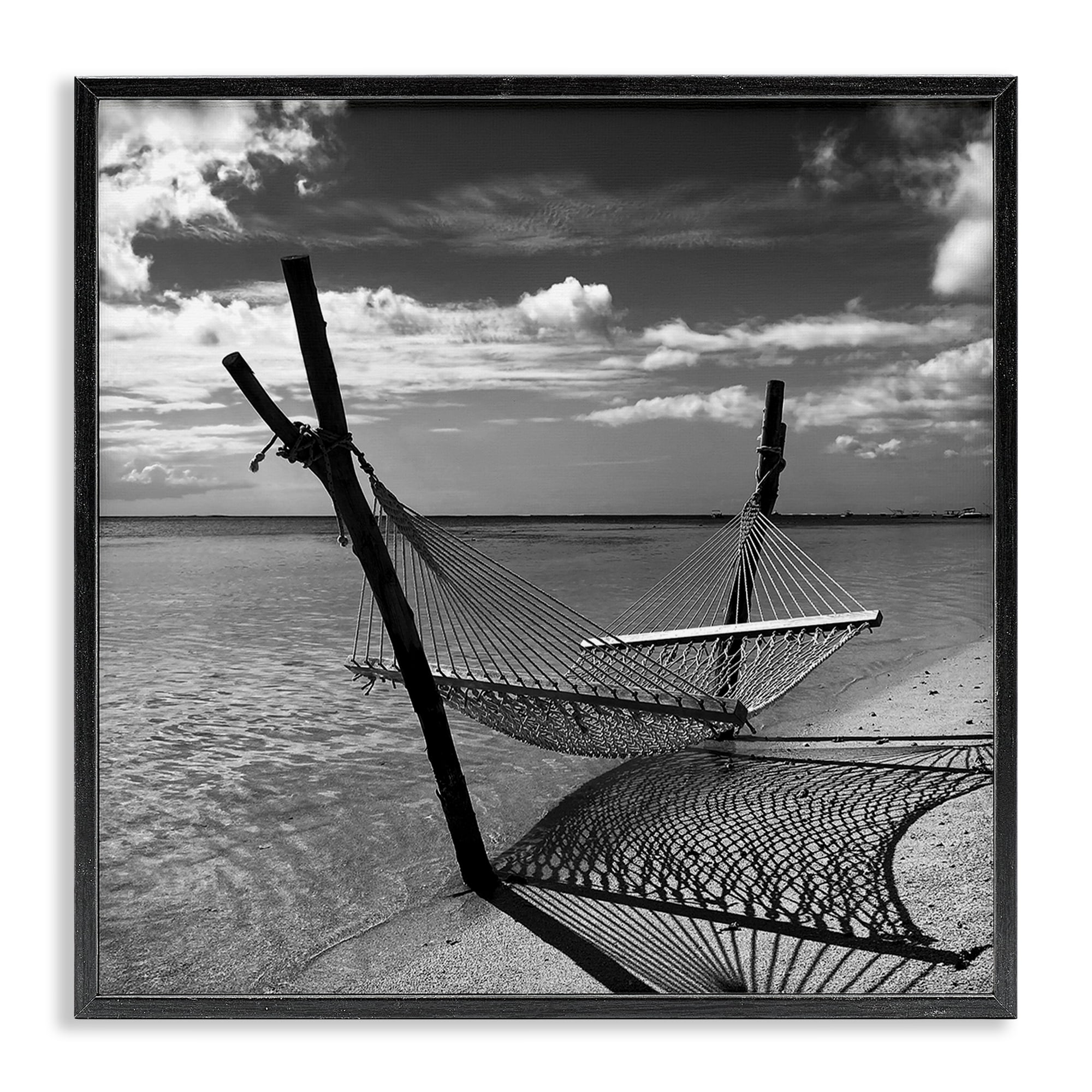 Stupell Industries Windward Beach Hammock Coastal Photography Black Framed Art Print Wall Art, 17 x 17