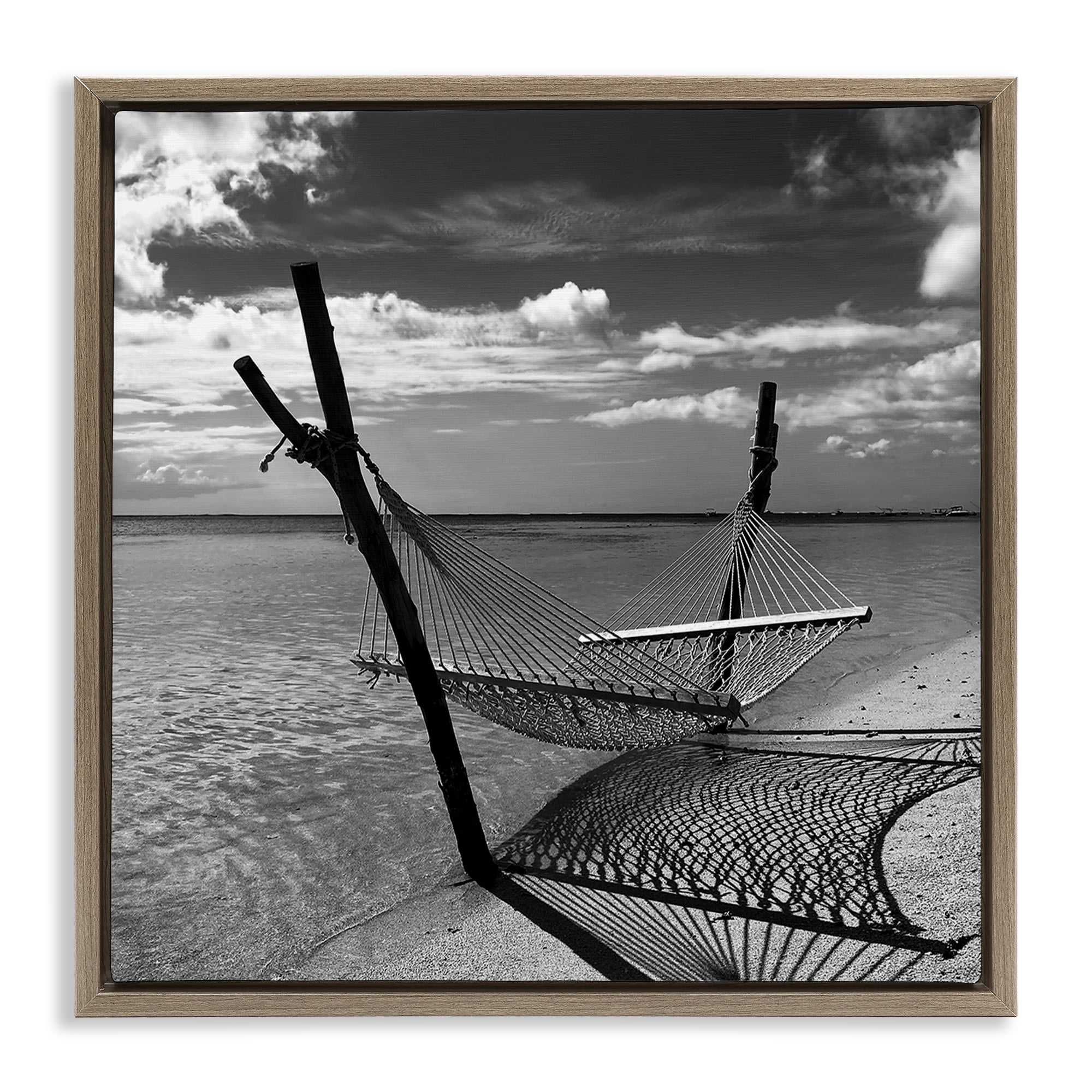 Stupell Industries Windward Beach Hammock Coastal Photography Brown Floater Framed Canvas Art Print Wall Art, 25 x 25