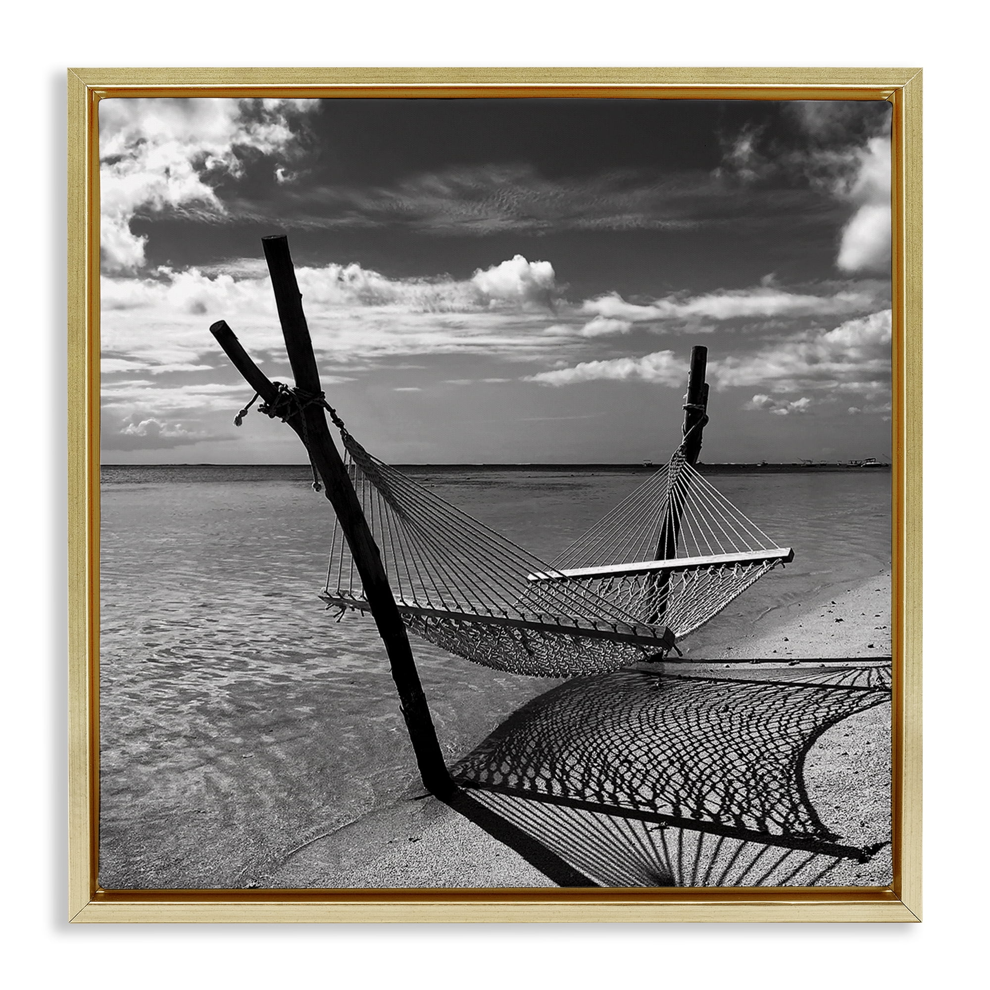 Stupell Industries Windward Beach Hammock Coastal Photography Gold Floater Framed Canvas Art Print Wall Art, 25 x 25