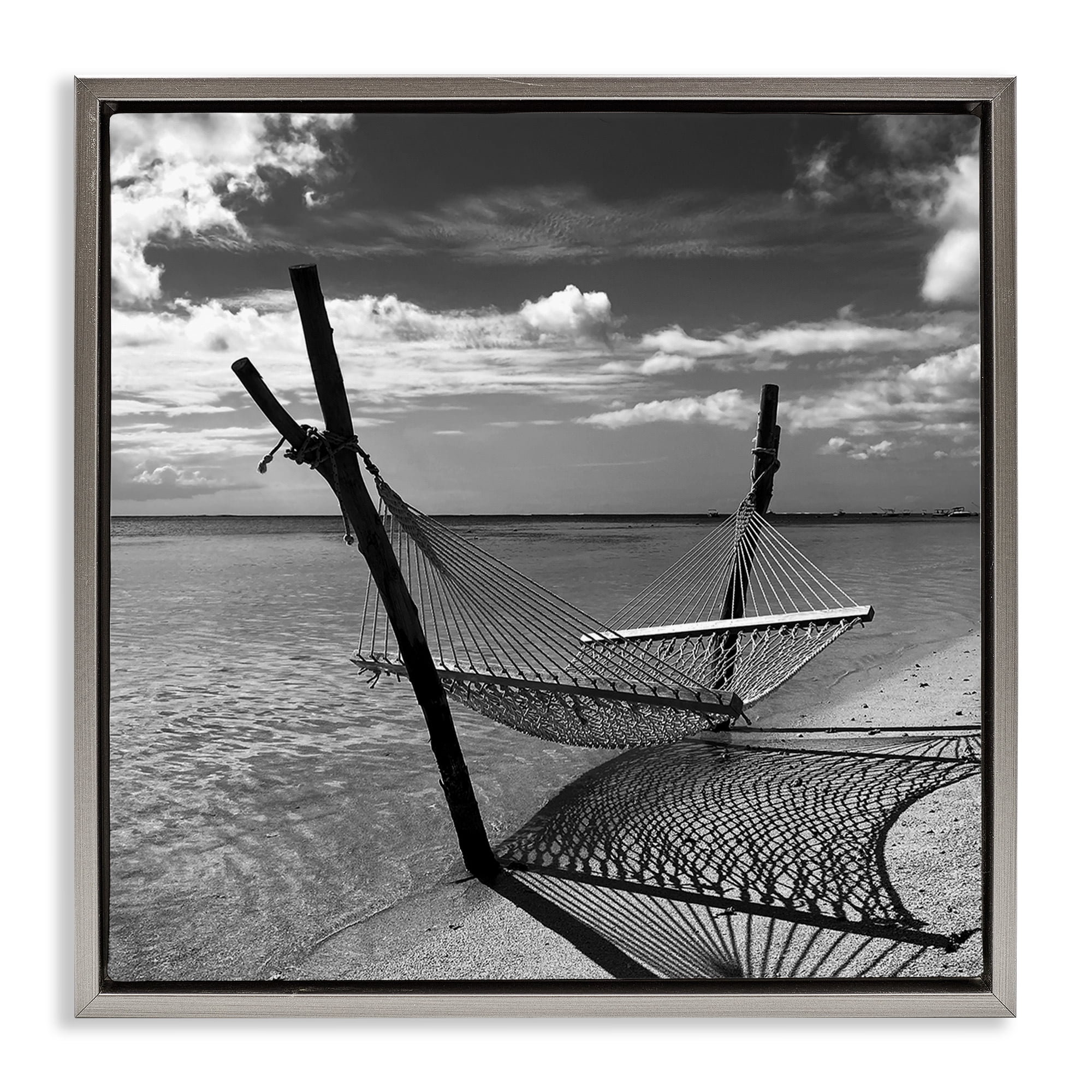 Stupell Industries Windward Beach Hammock Coastal Photography Gray Floater Framed Canvas Art Print Wall Art, 18 x 18